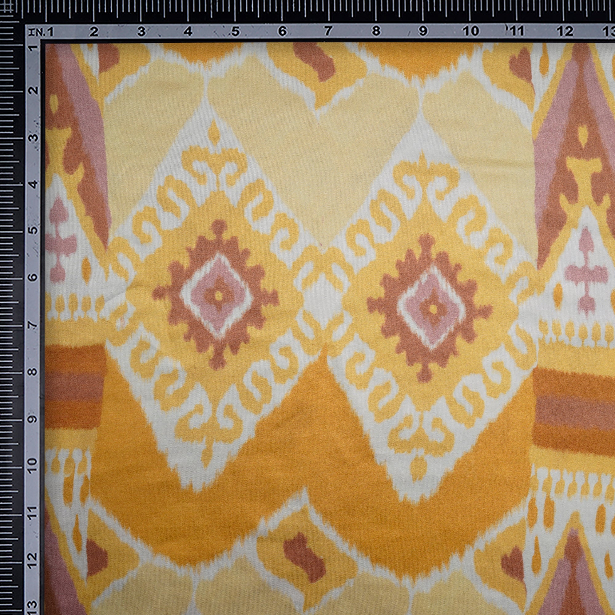 Yellow Ikat Pattern Digital Print Bember Fabric