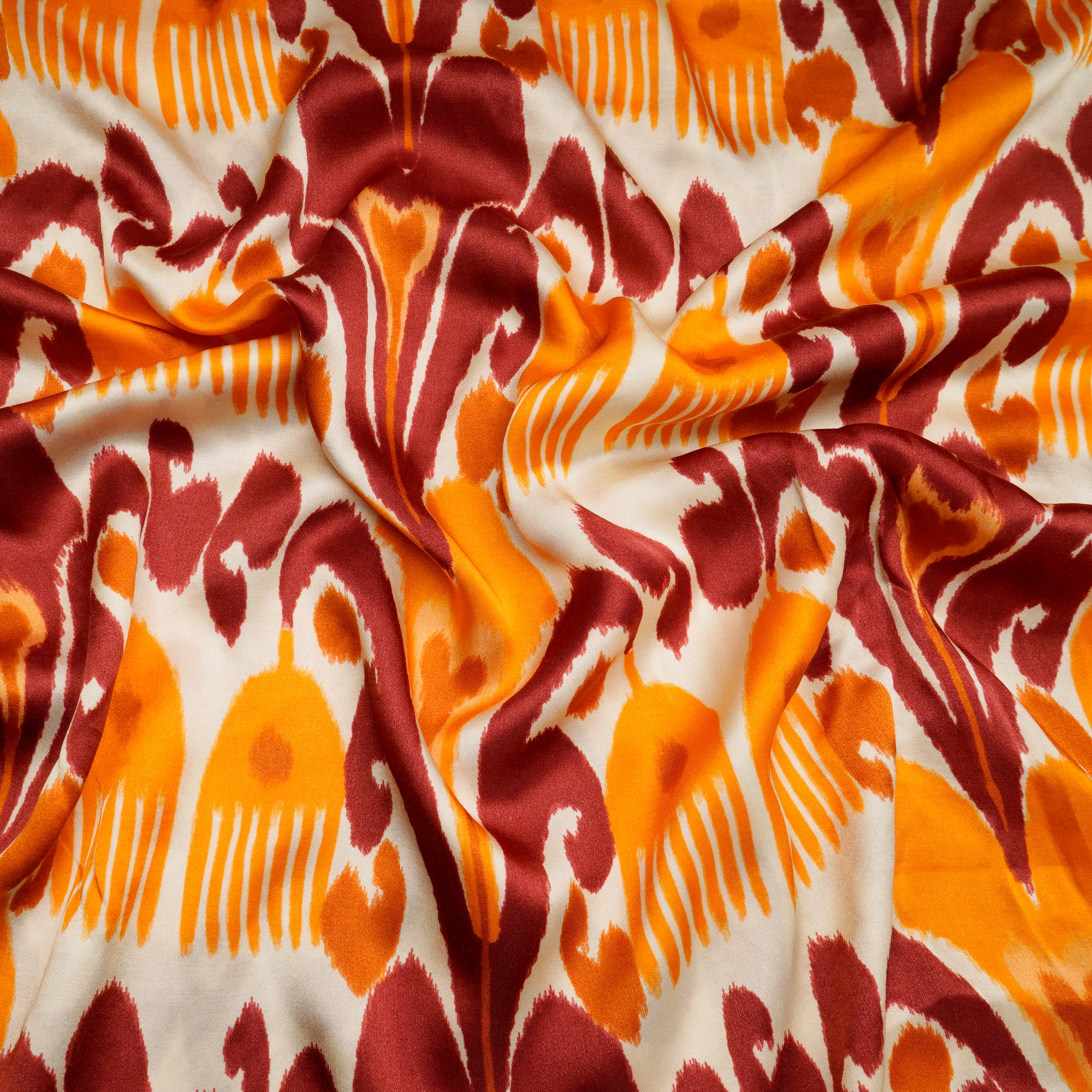 Multi Color Ikat Pattern Digital Print Modal Satin Fabric
