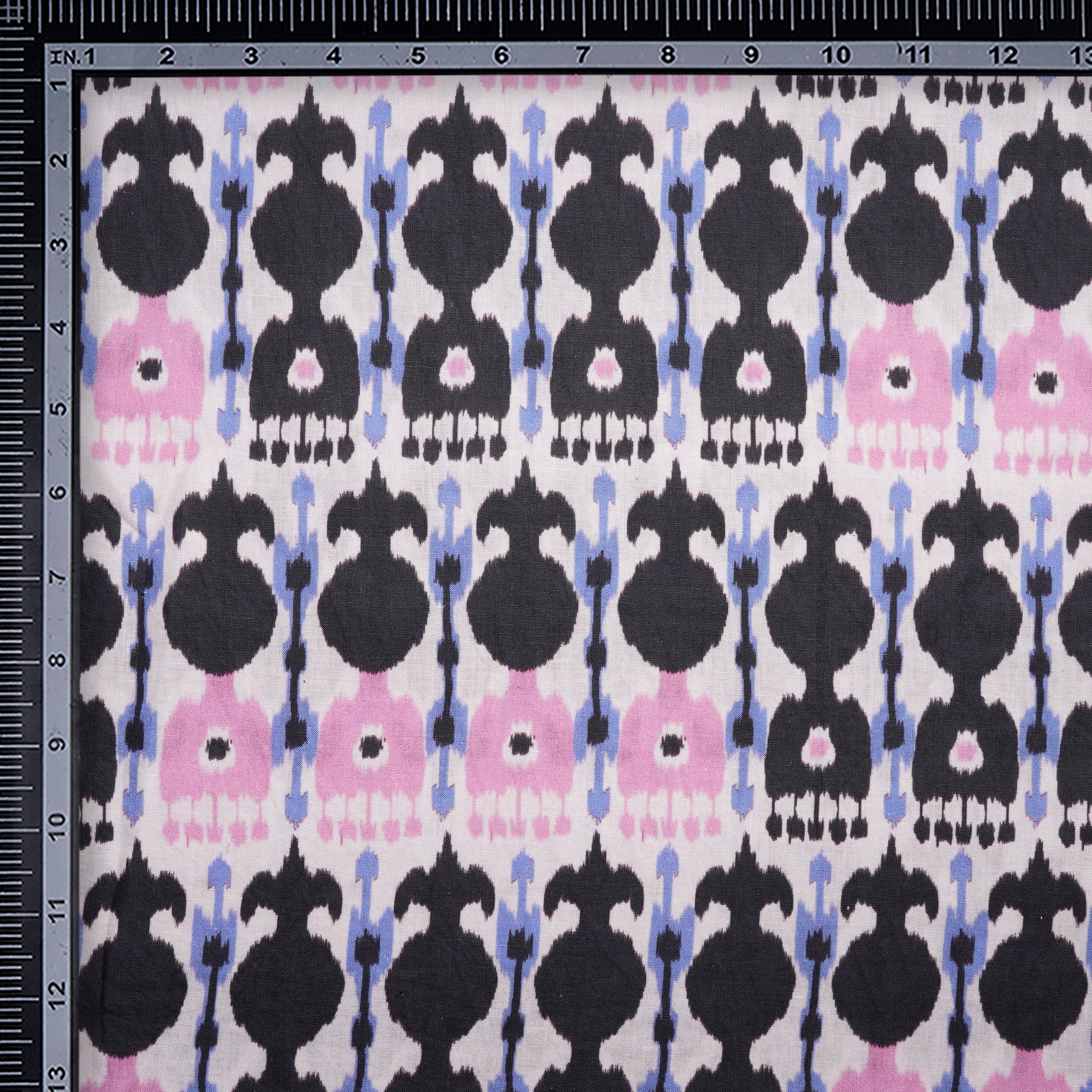 Multi Color Ikat Pattern Digital Print Pure Linen Fabric
