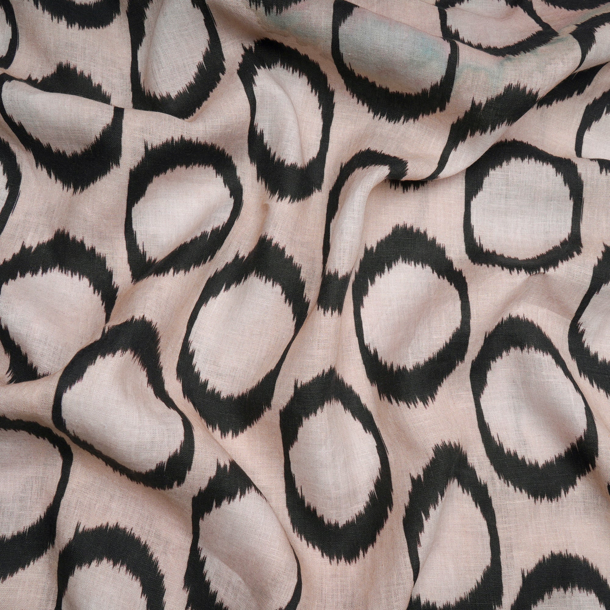 Cream-Black Ikat Pattern Digital Print Linen Fabric