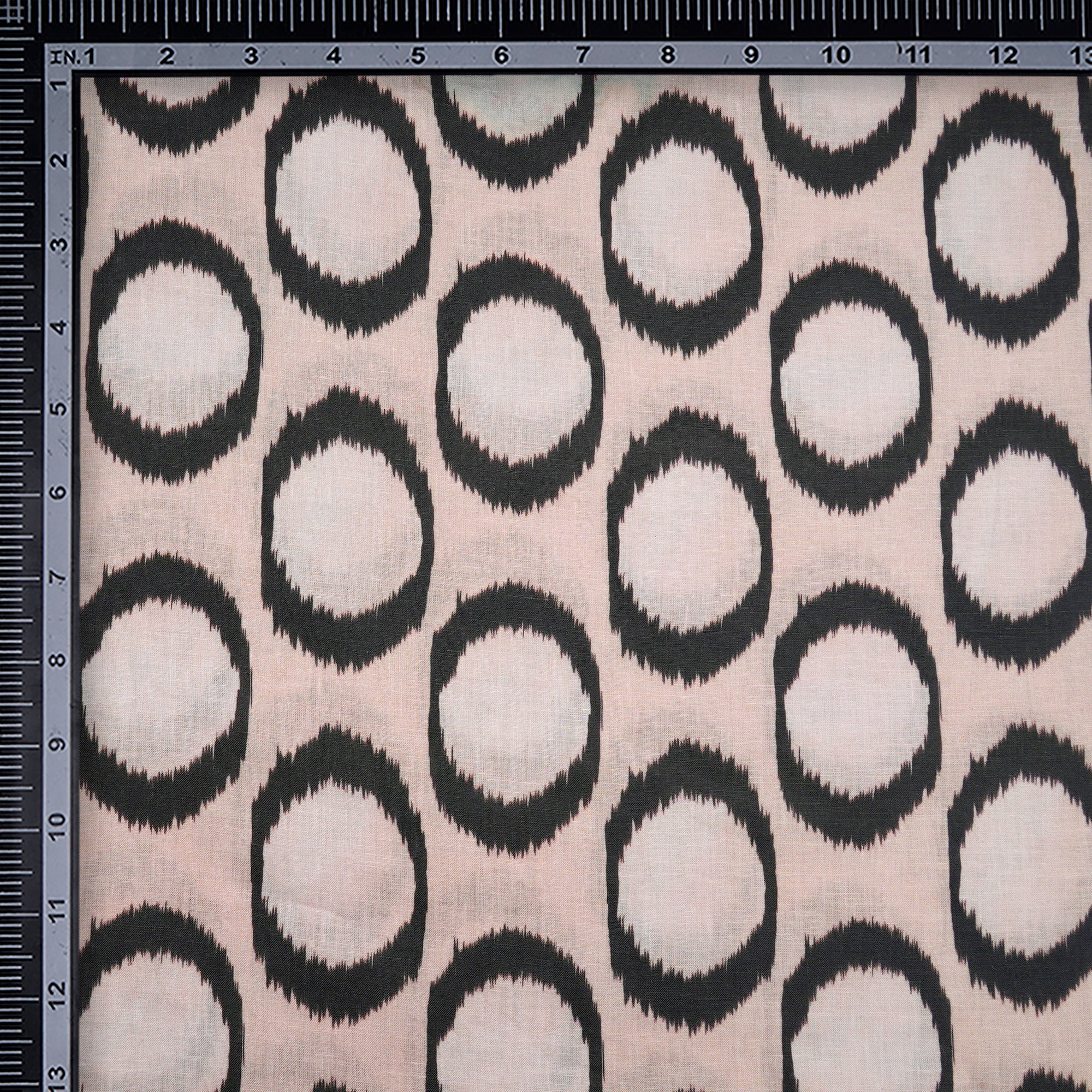 Cream-Black Ikat Pattern Digital Print Linen Fabric