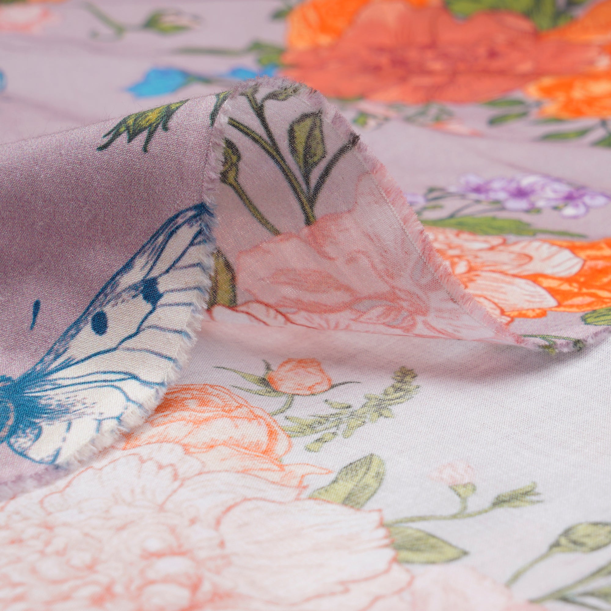 Lavender Floral Pattern Digital Print Cambric Fabric