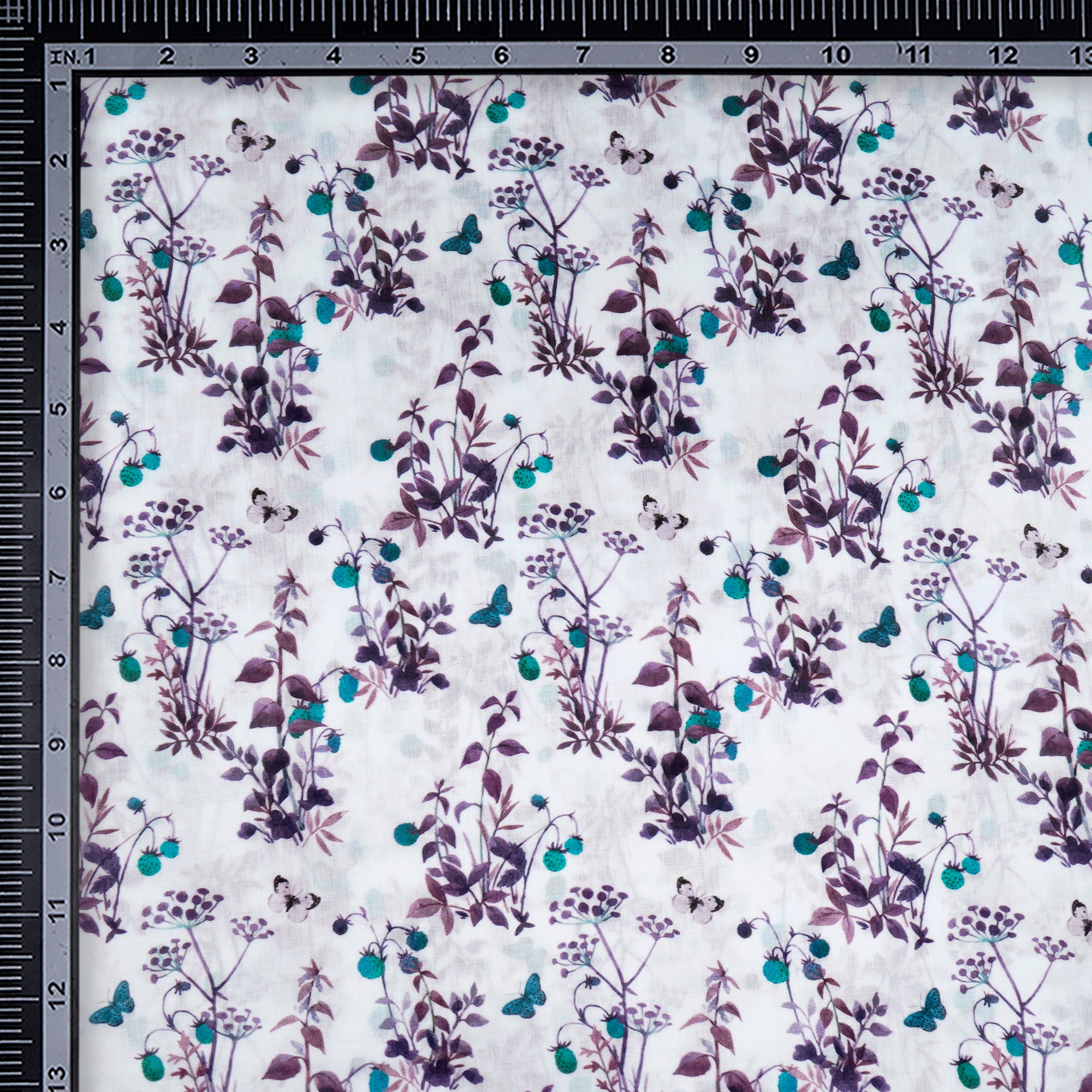 White Floreal Pattern Digital Print Voile Cotton Fabric
