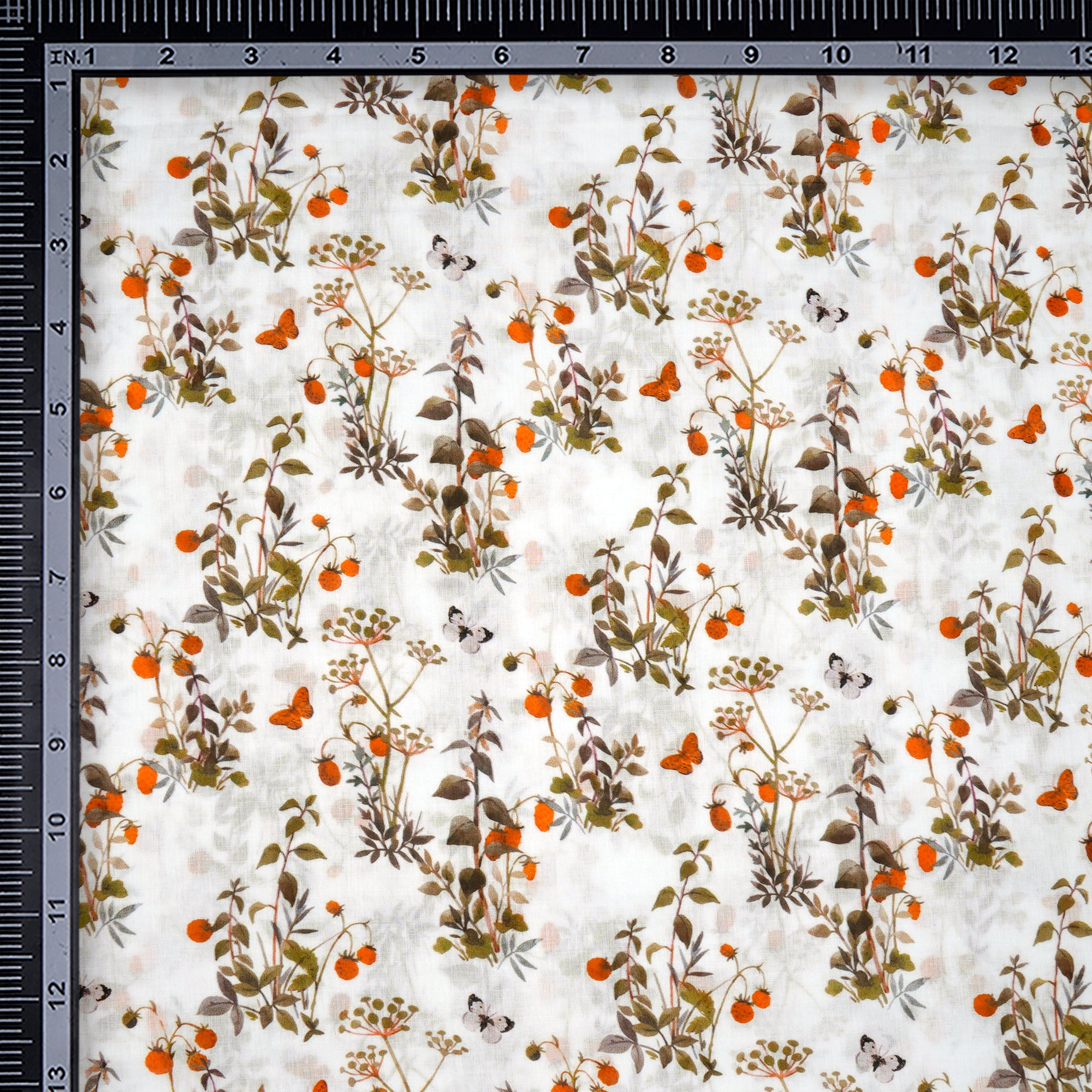 Off-White Floral Pattern Digital Print Voile Cotton Fabric