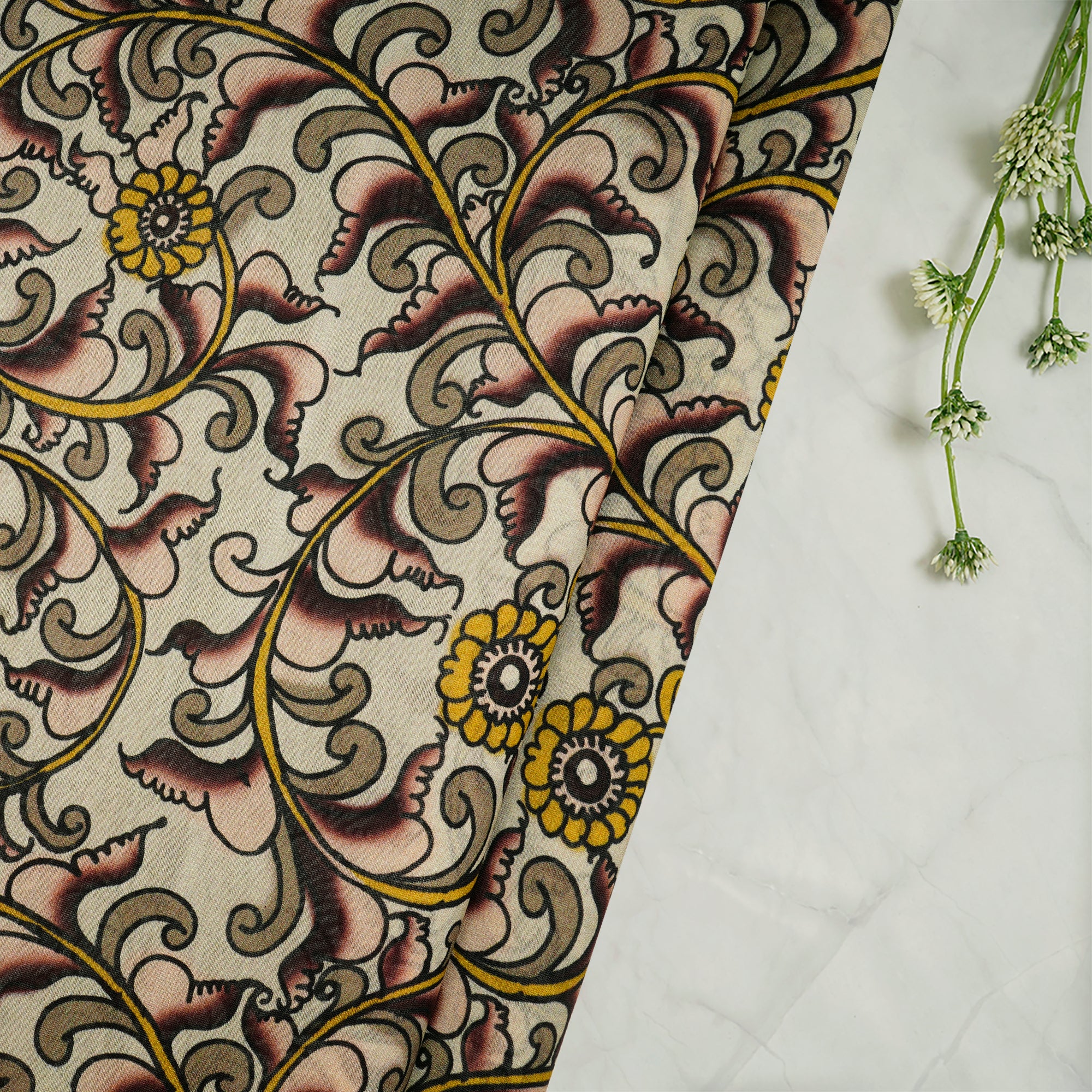 Multi Color Floral Pattern Digital Printed Chanderi Fabric