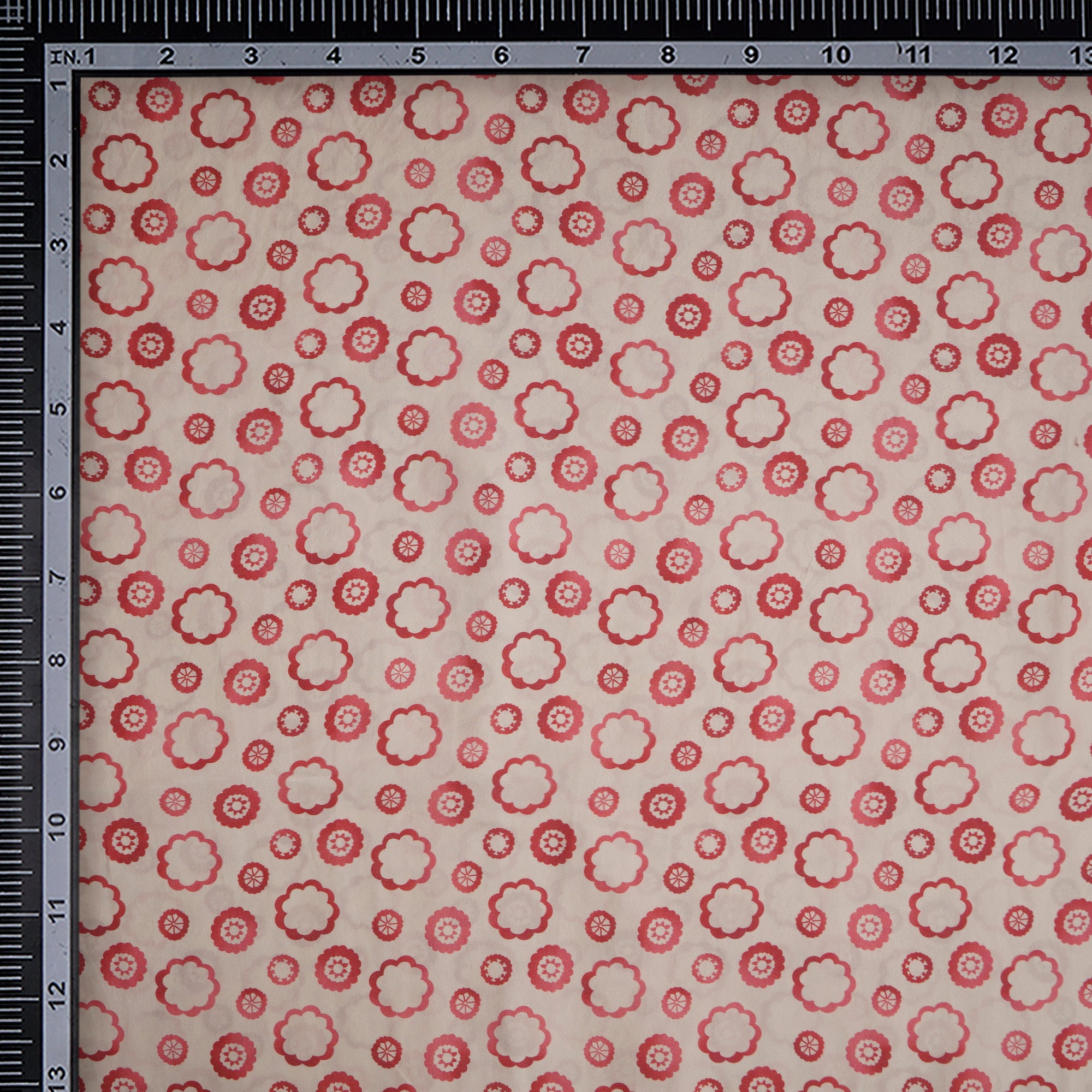 Beige-Pink All Over Pattern Digital Print Habotai Silk Fabric