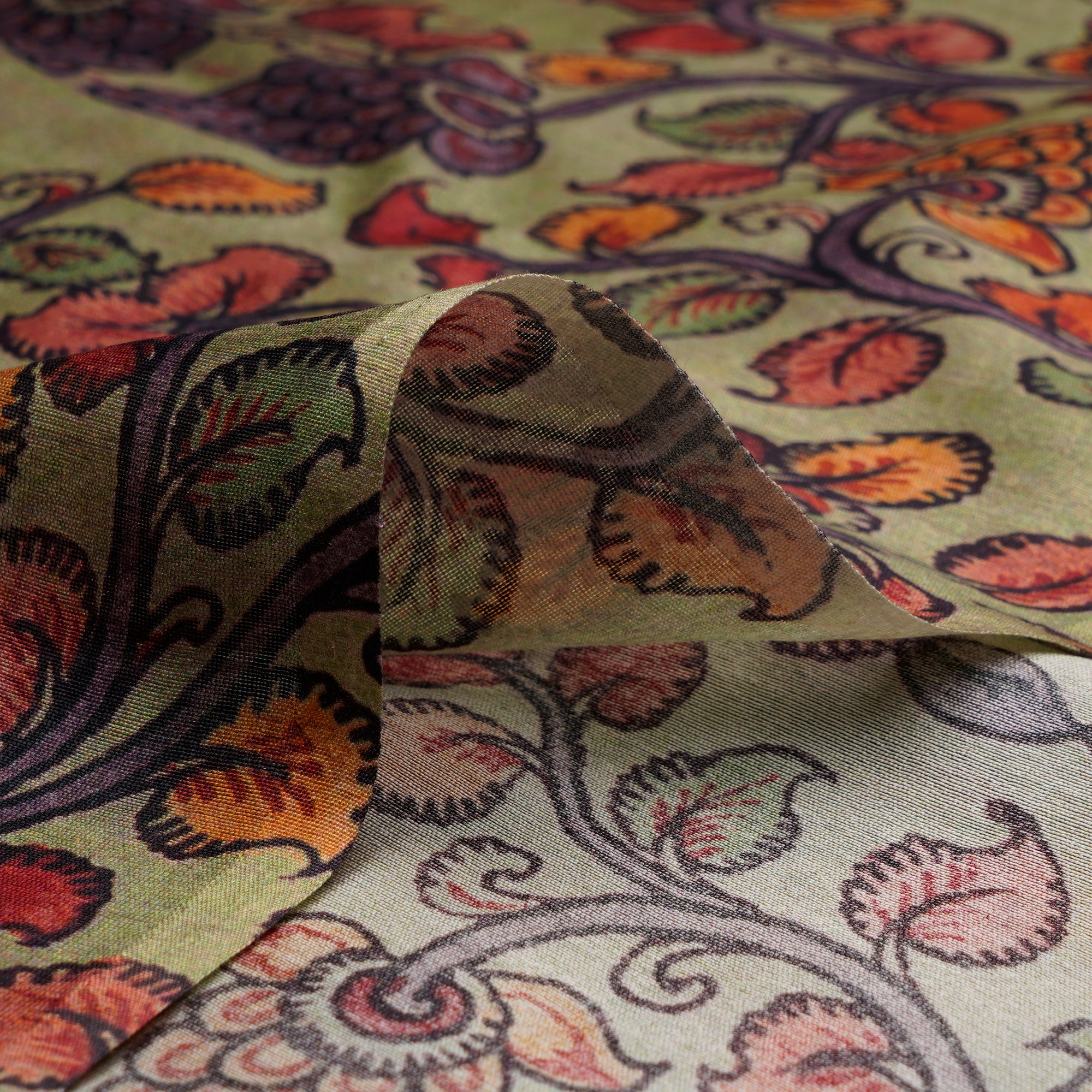 Tendril Floral Pattern Digital Print Chanderi Fabric