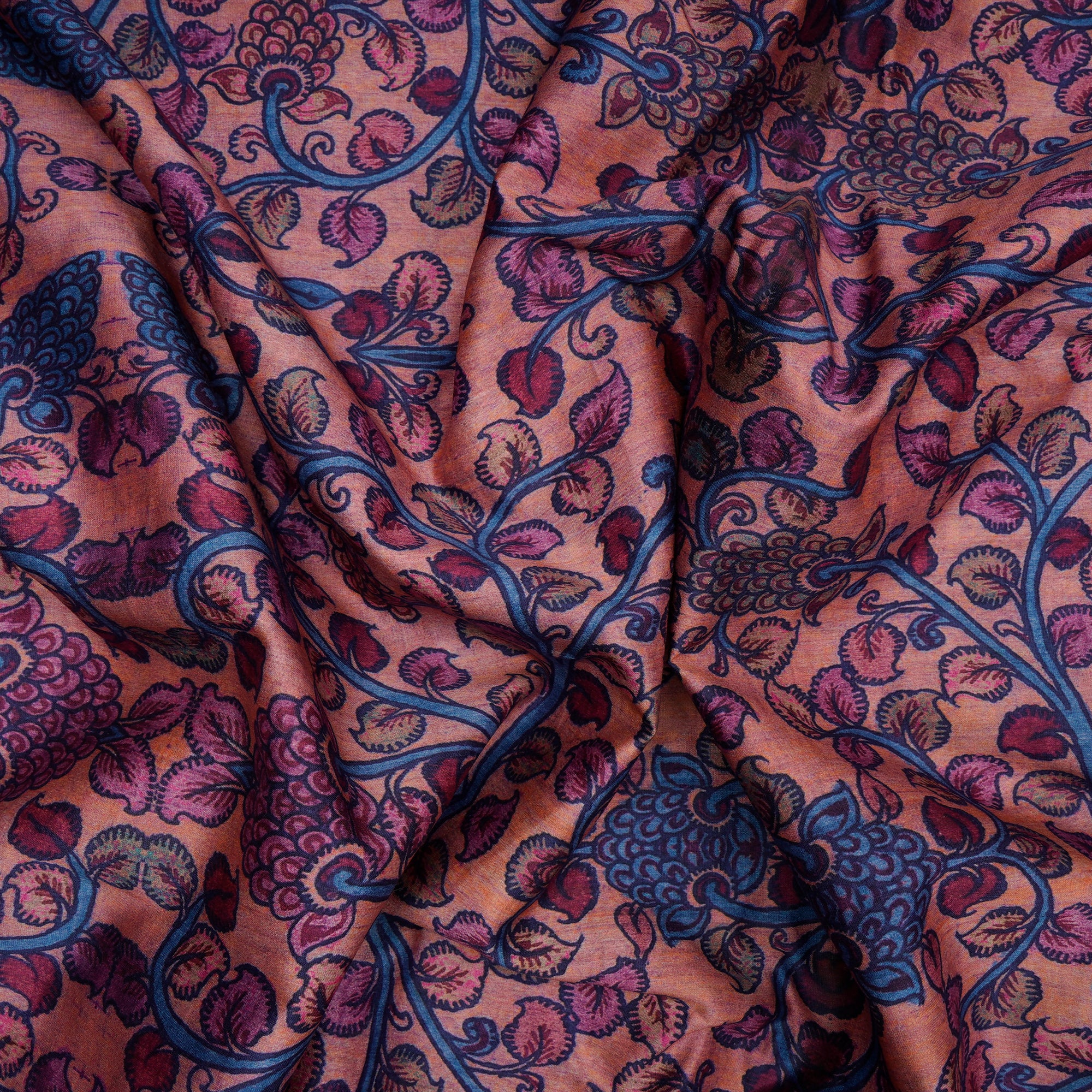 Rose Tan Floral Pattern Digital Print Chanderi Fabric