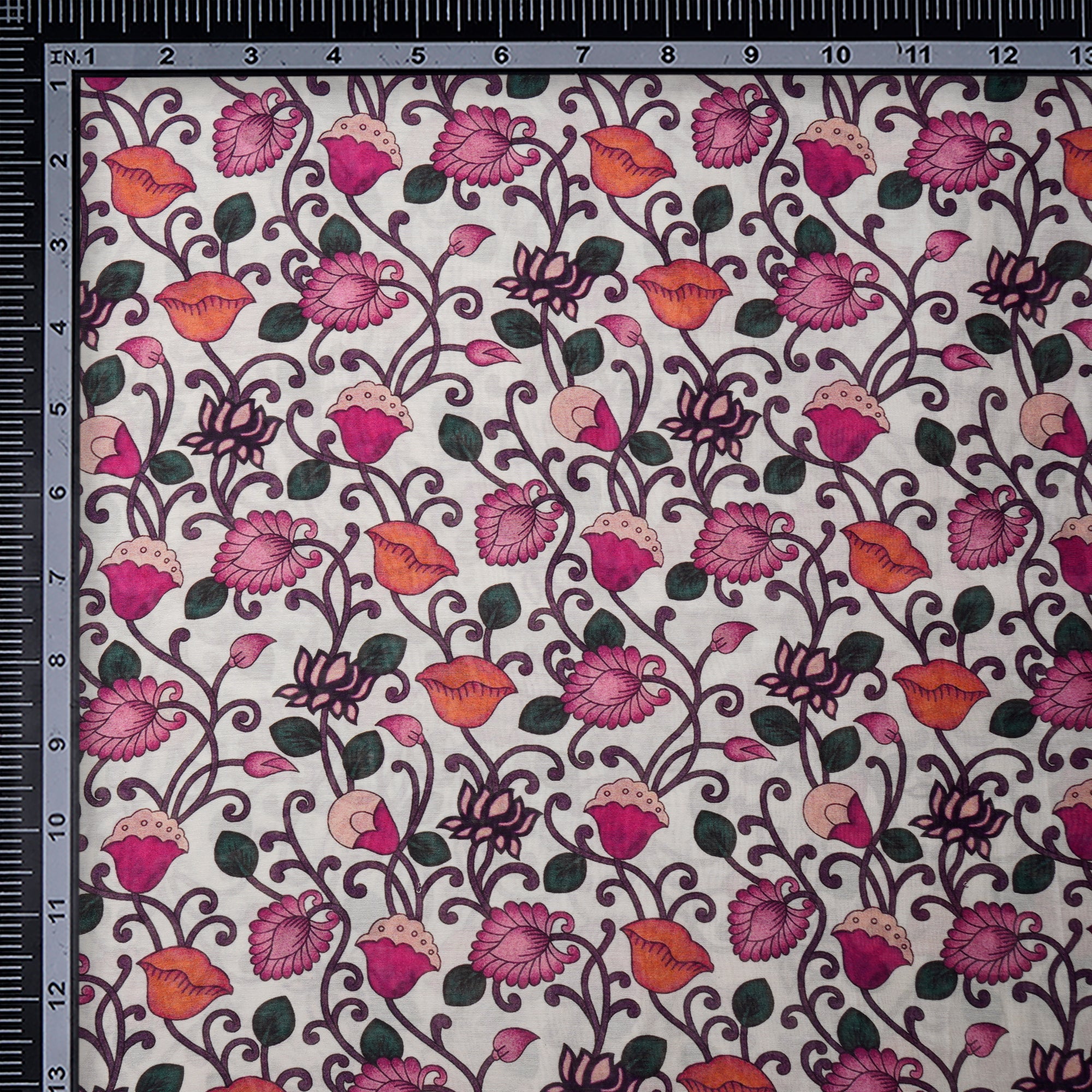 Off-White Floral Pattern Digital Print Chanderi Fabric