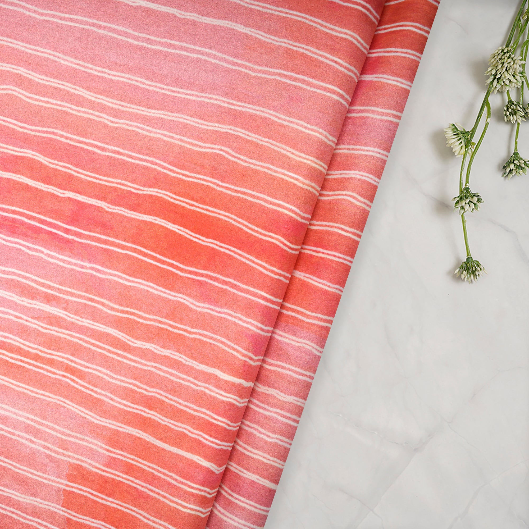 Coral Shaded Stripe Pattern Digital Print Lawn Fabric