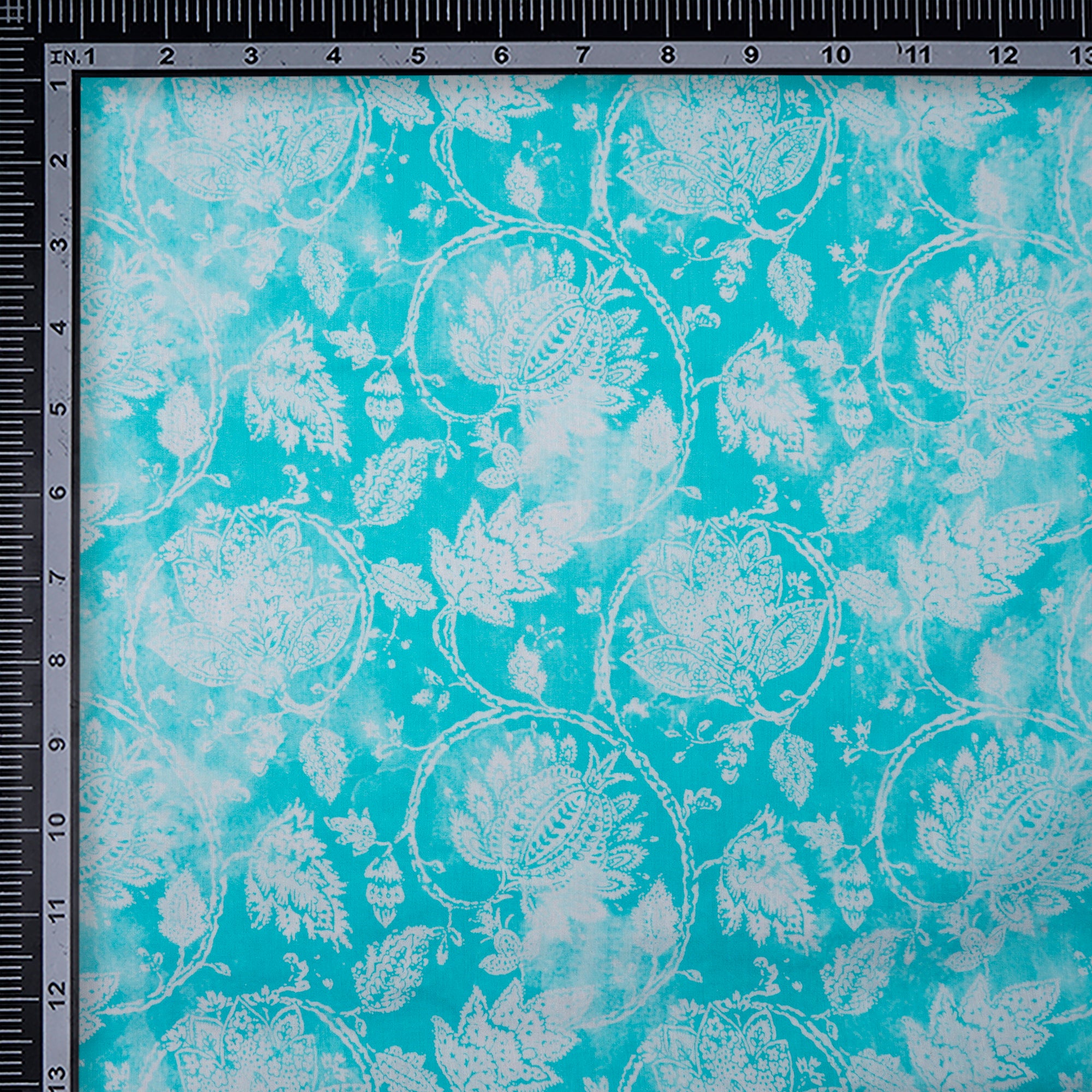 Sky Blue-White Floral Pattern Digital Print Lawn Fabric