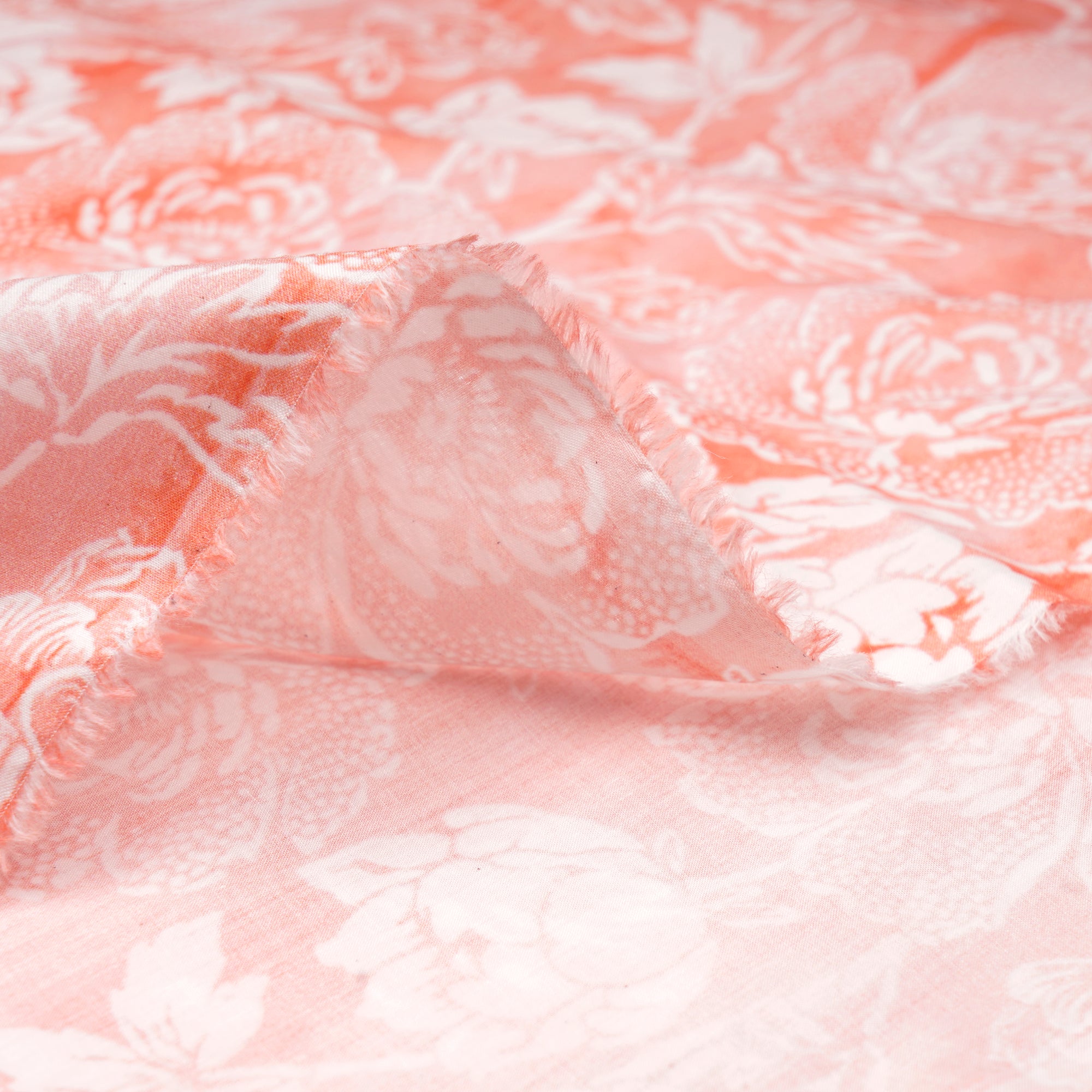 Peach Floral Pattern Digital Print Lawn Cotton Fabric