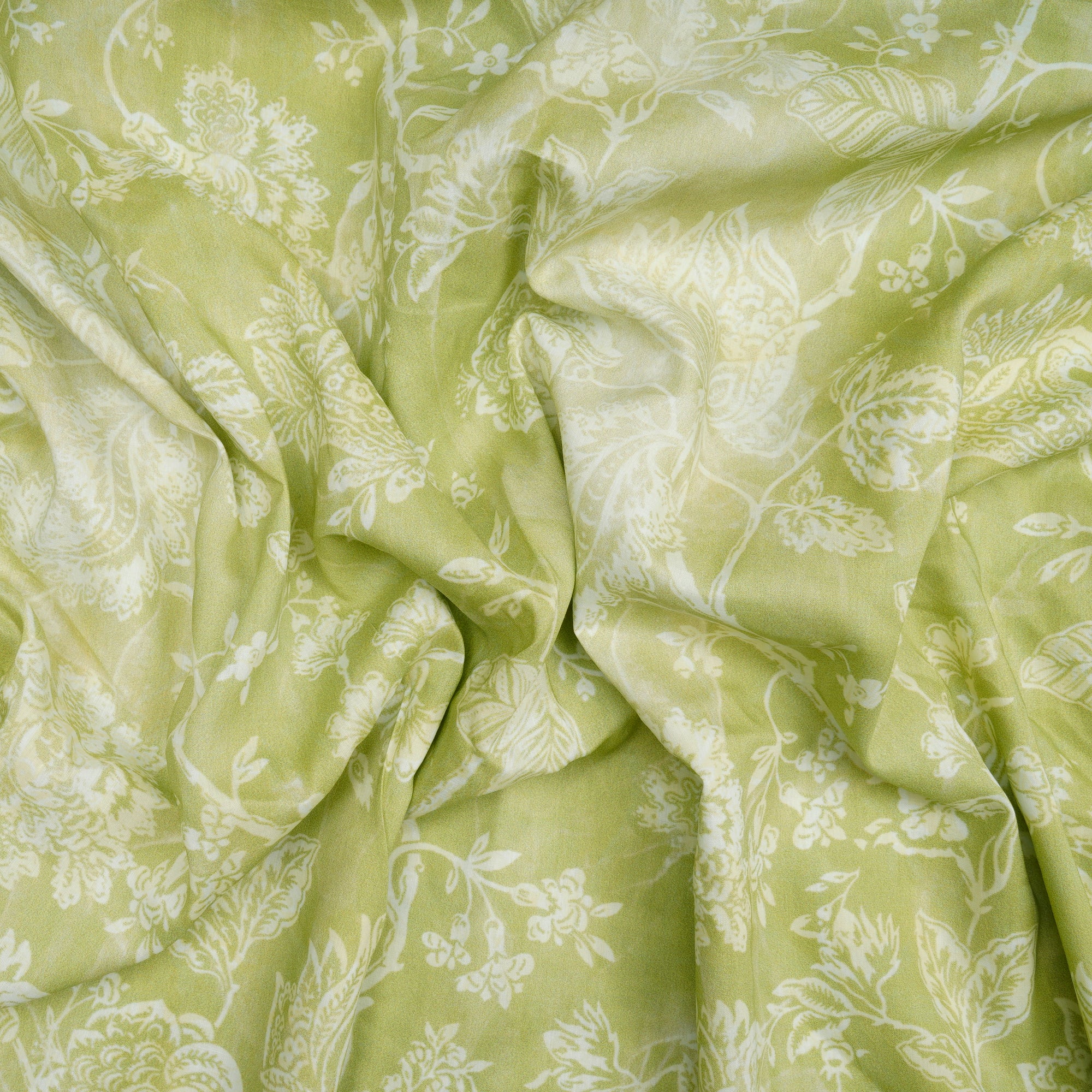 Parrot Green Floral Pattern Digital Print Lawn Fabric