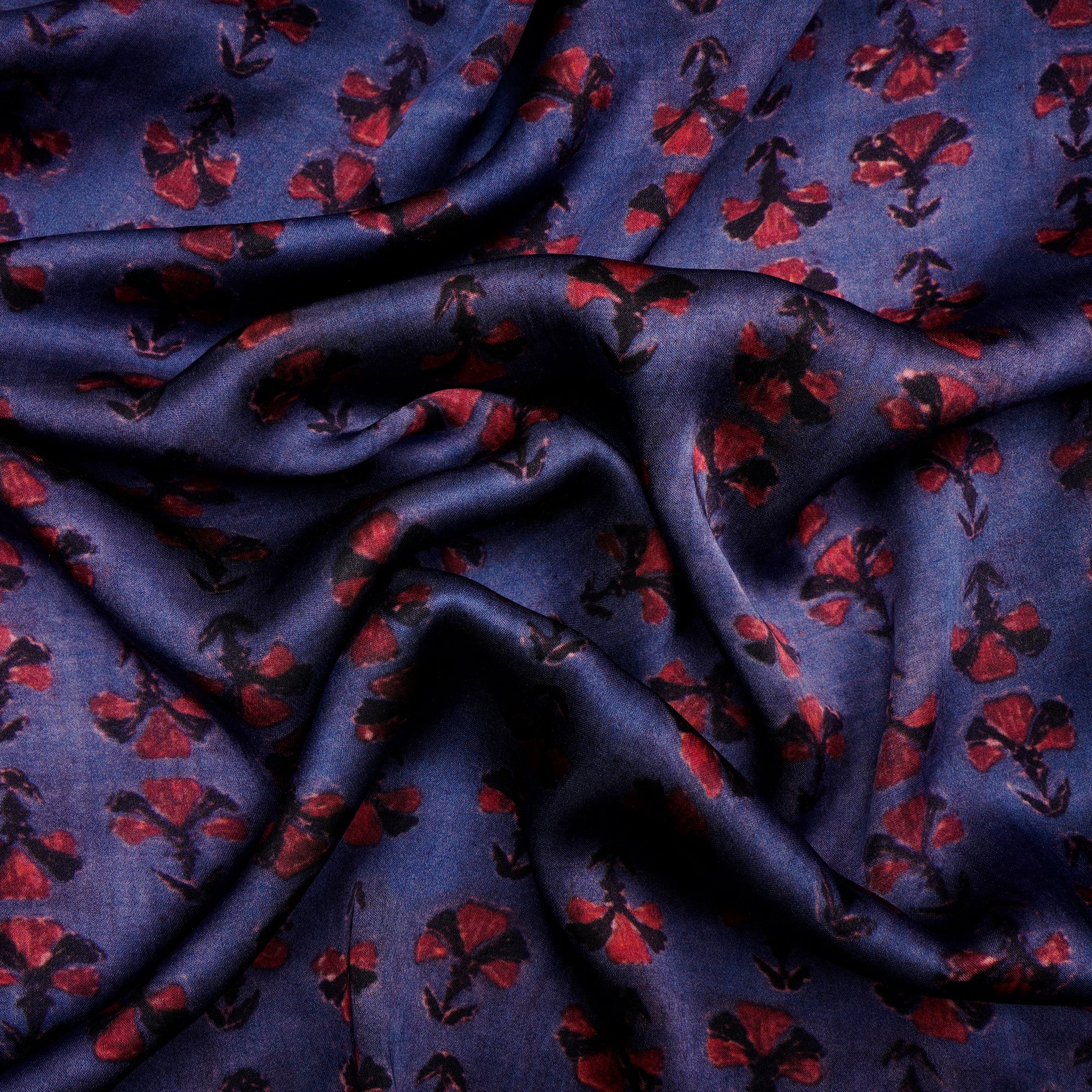 Purple Floral Pattern Digital Print Modal Satin Fabric