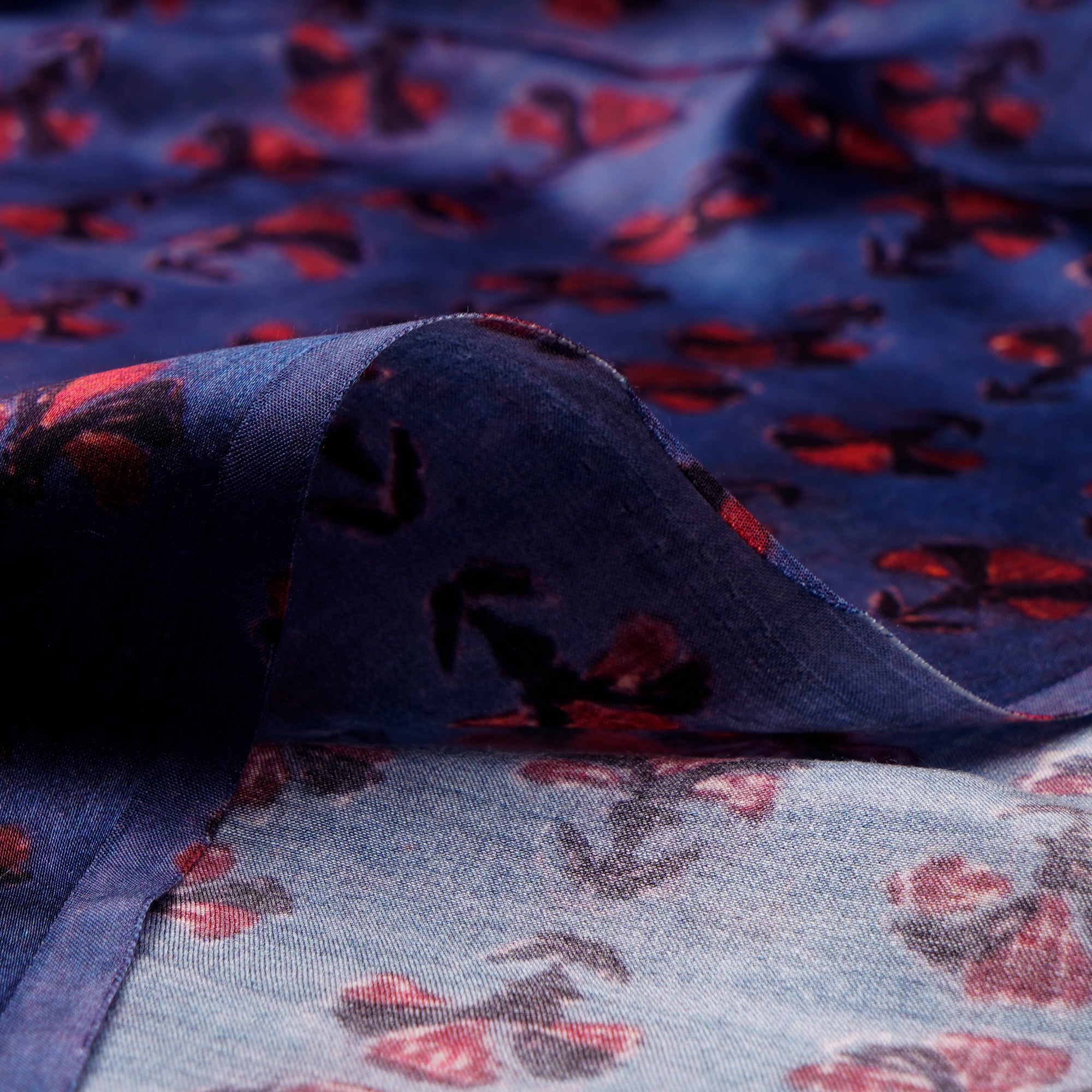 Purple Floral Pattern Digital Print Modal Satin Fabric