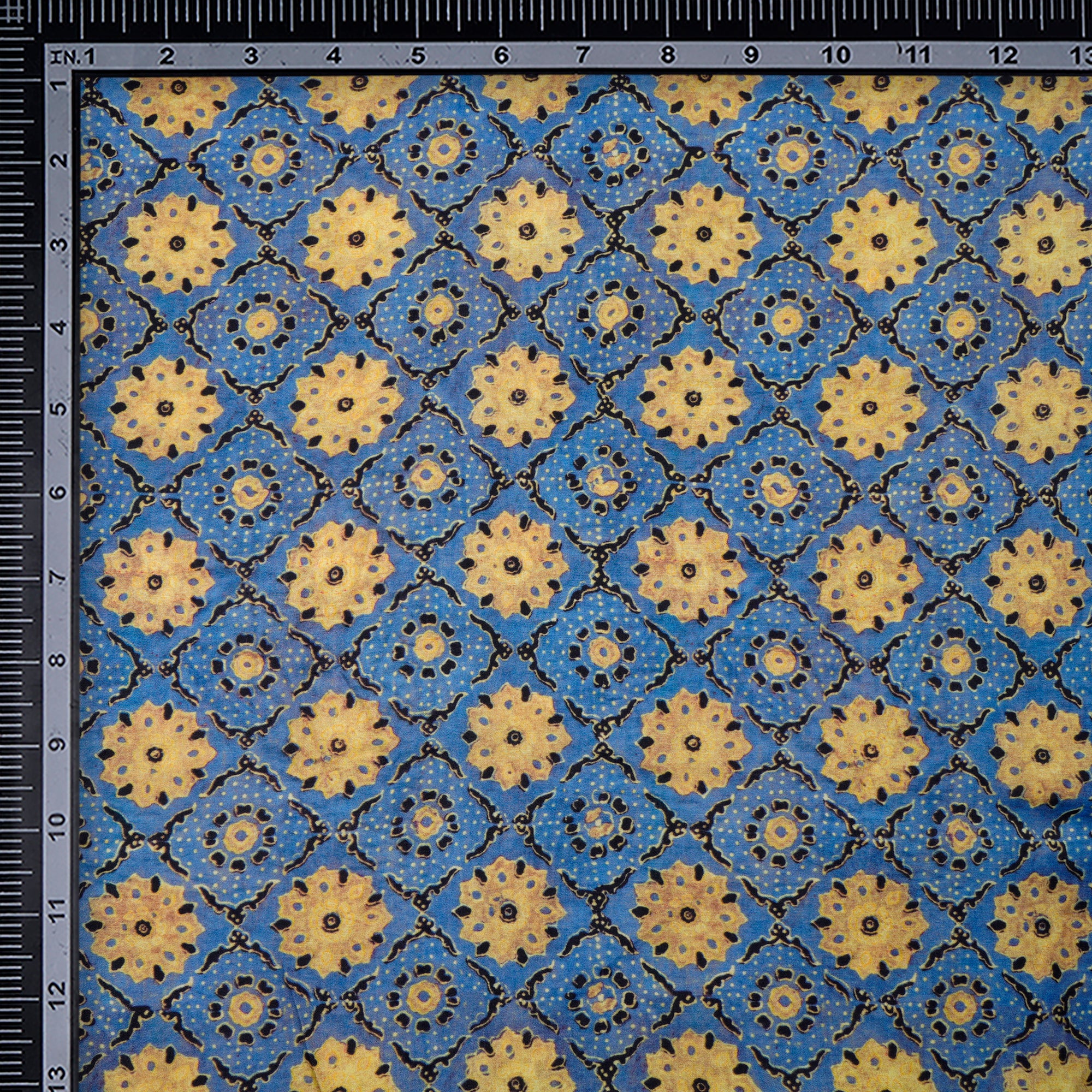 Blue-Yellow All Over Digital Print Bemberg Muslin Fabric