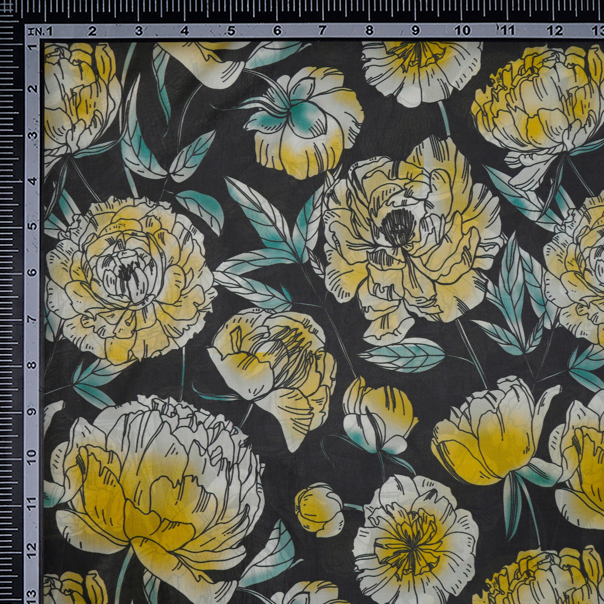 Black Sand Floral Pattern Digital Print Plain Silk Fabric