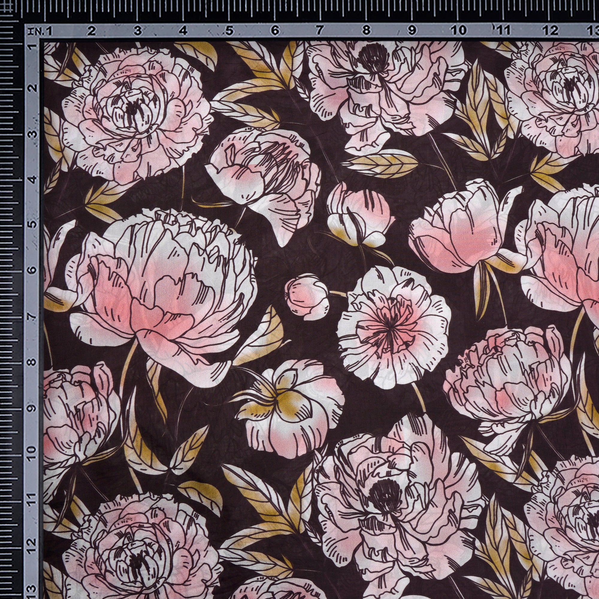 Brown Floral Pattern Digital Print Plain Silk Fabric