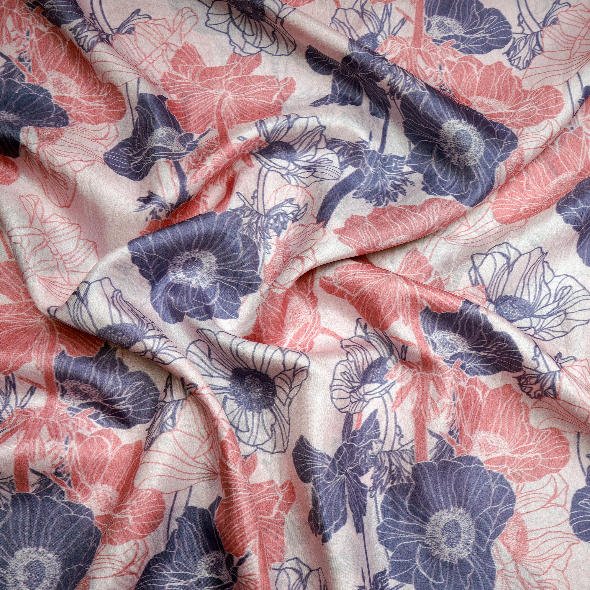 Baby Pink Floral Pattern Digital Print Plain Silk Fabric