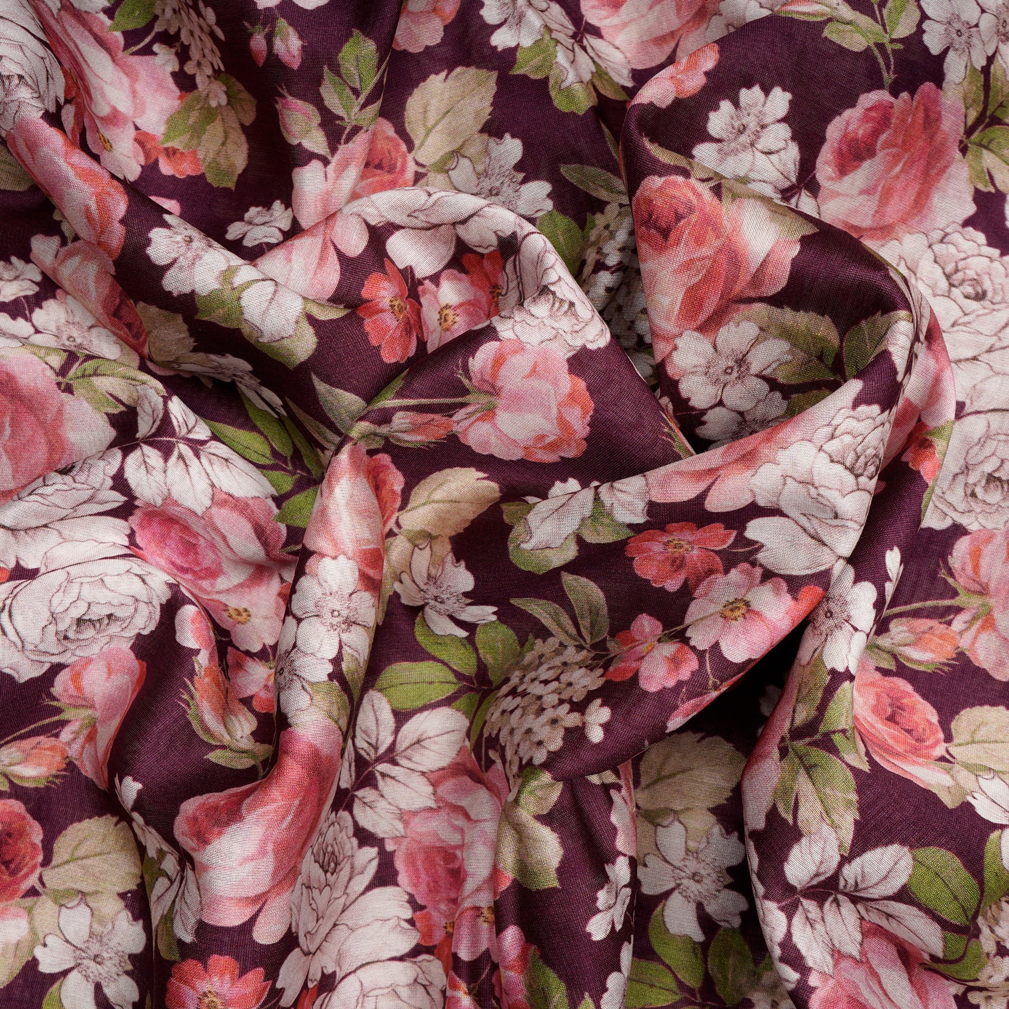 Crushed Berry Floral Pattern Digital Print Chanderi Fabric