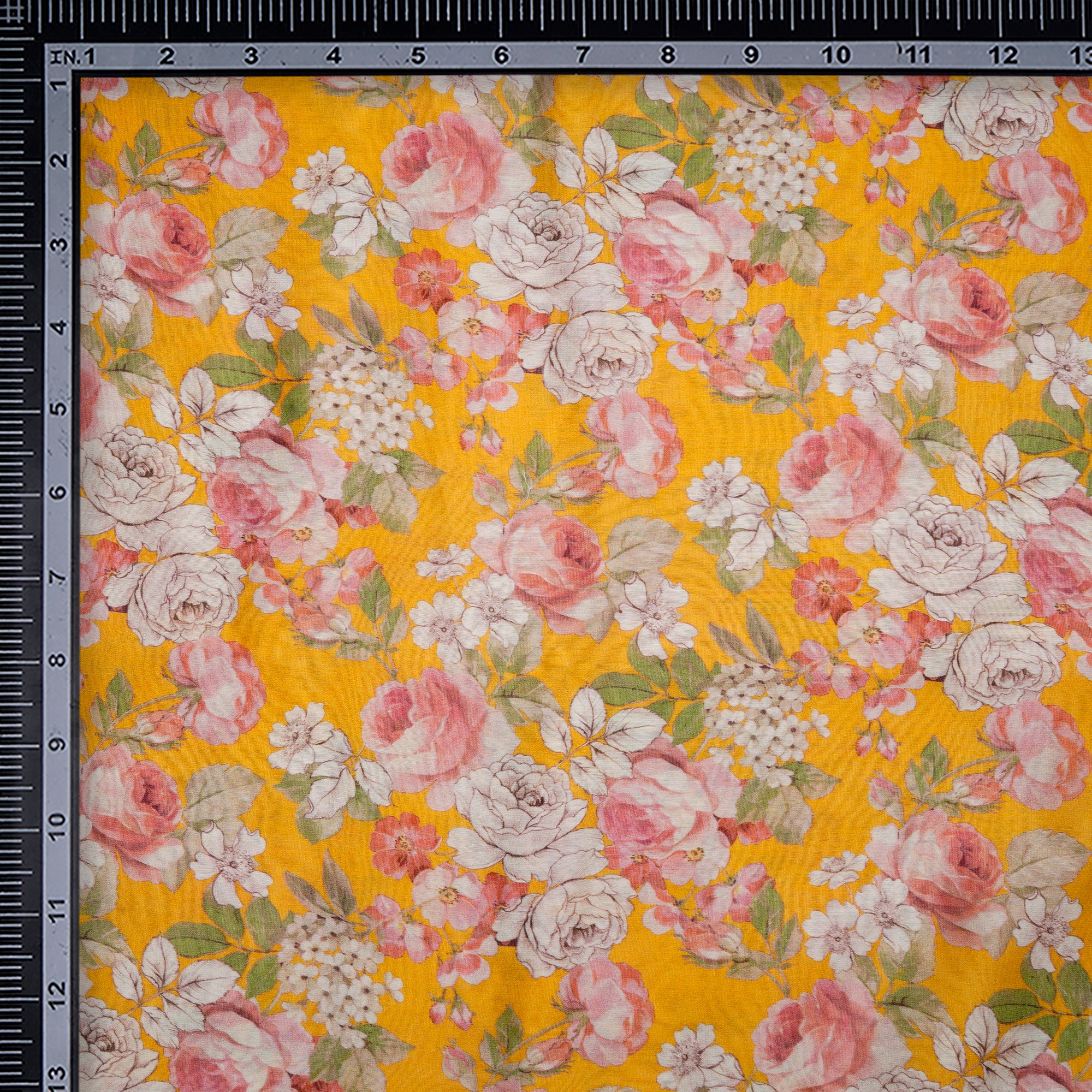 Yellow Floral Pattern Digital Print Chanderi Fabric