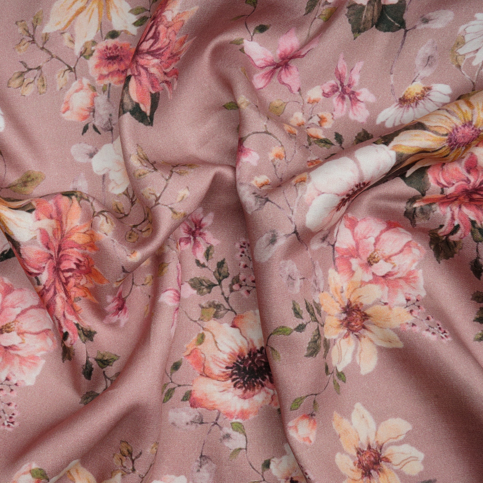 Pastel Pink Floral Pattern Digital Print Tencel Modal Twill Fabric