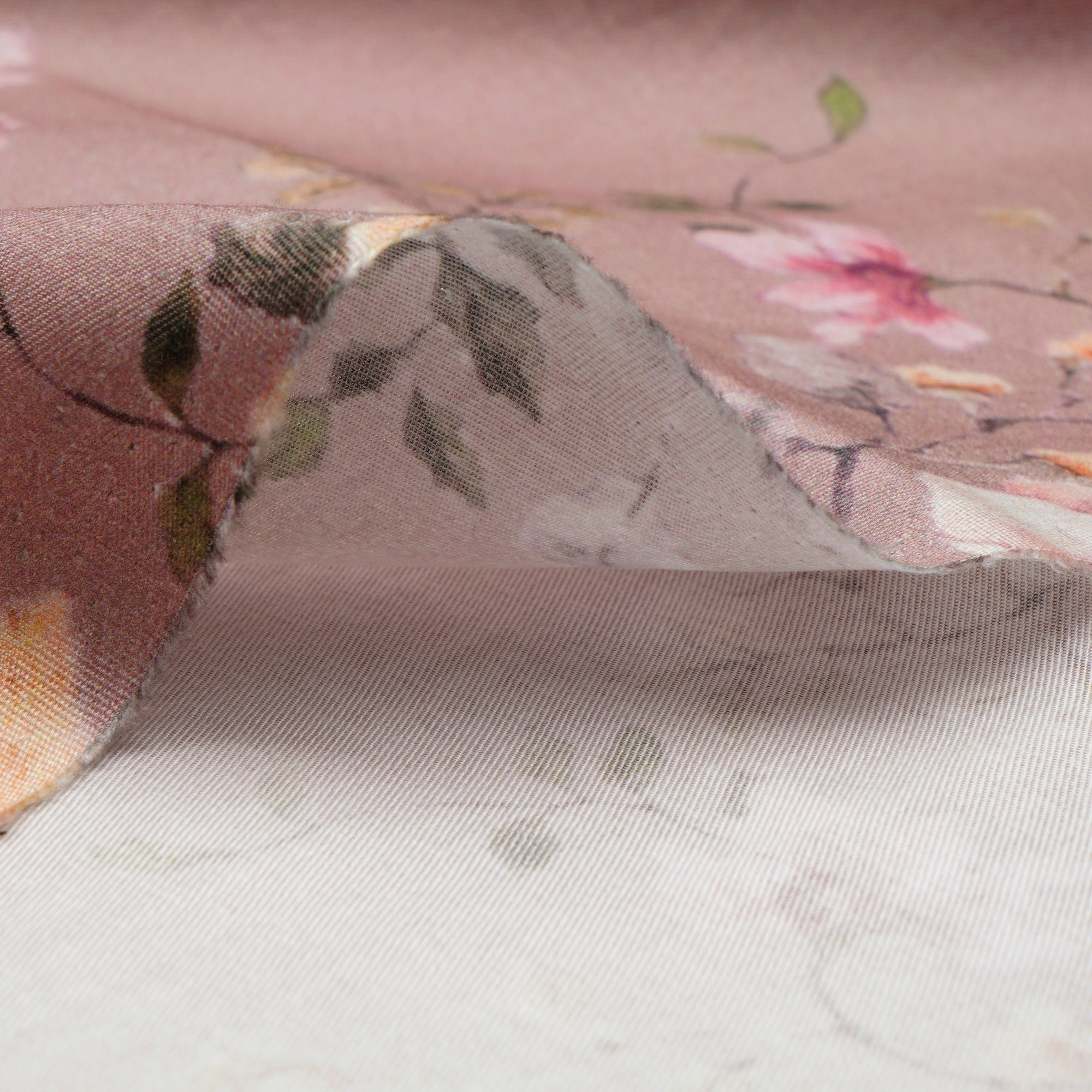 Pastel Pink Floral Pattern Digital Print Tencel Modal Twill Fabric