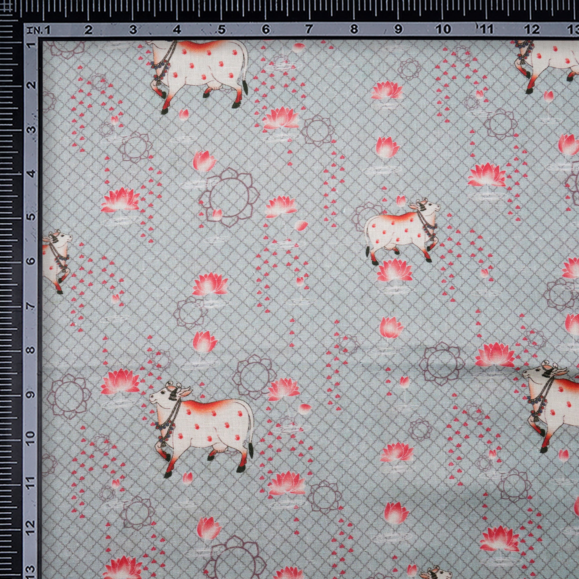 Sprout Green Pichwai Pattern Digital Print Linen Fabric
