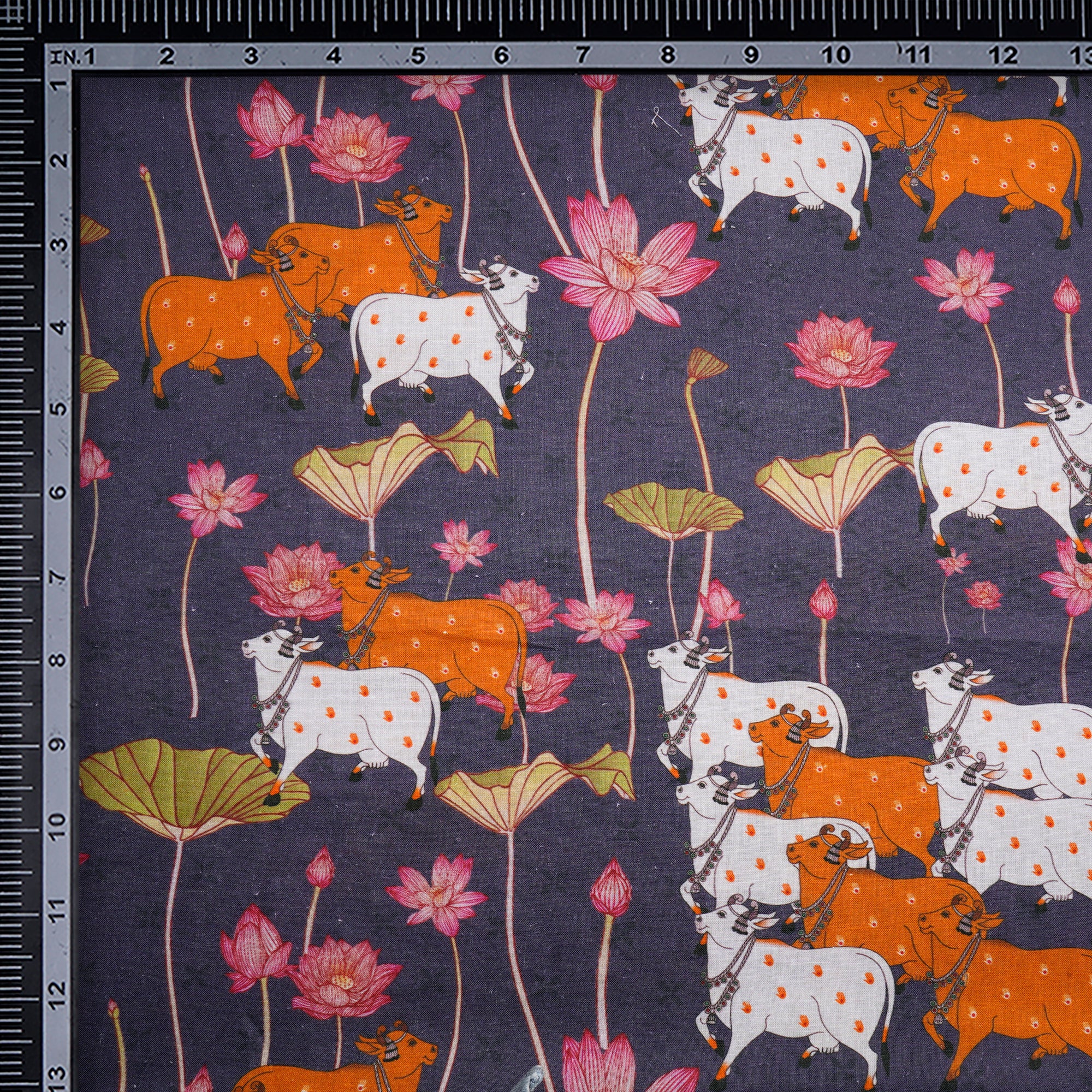 Mulled Grape Pichwai Pattern Digital Print Linen Fabric