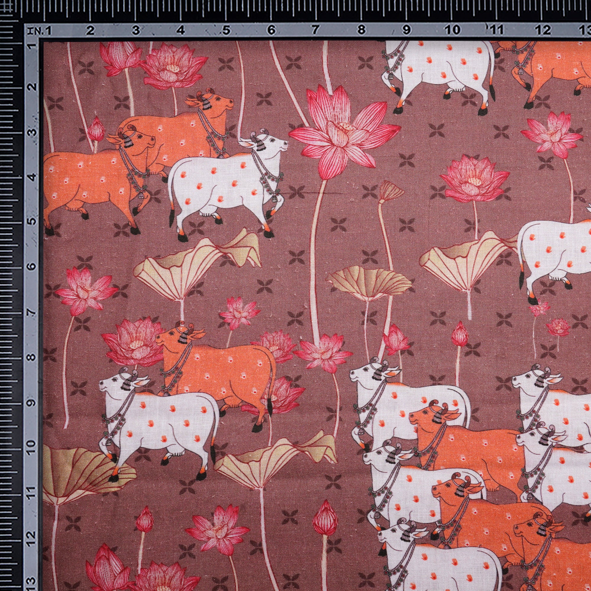 Burl Wood Pichwai Pattern Digital Print Linen Fabric