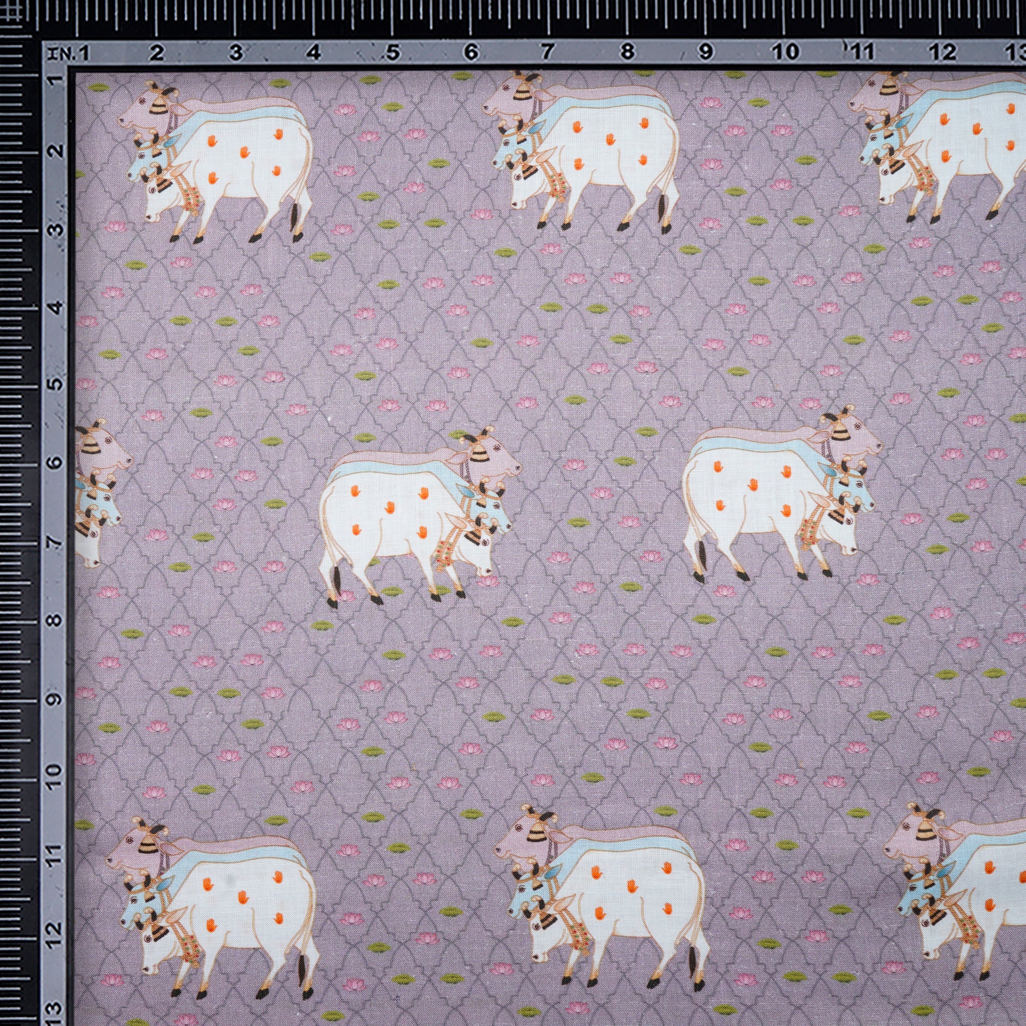 Rain Drops Pichwai Pattern Digital Print Linen Fabric