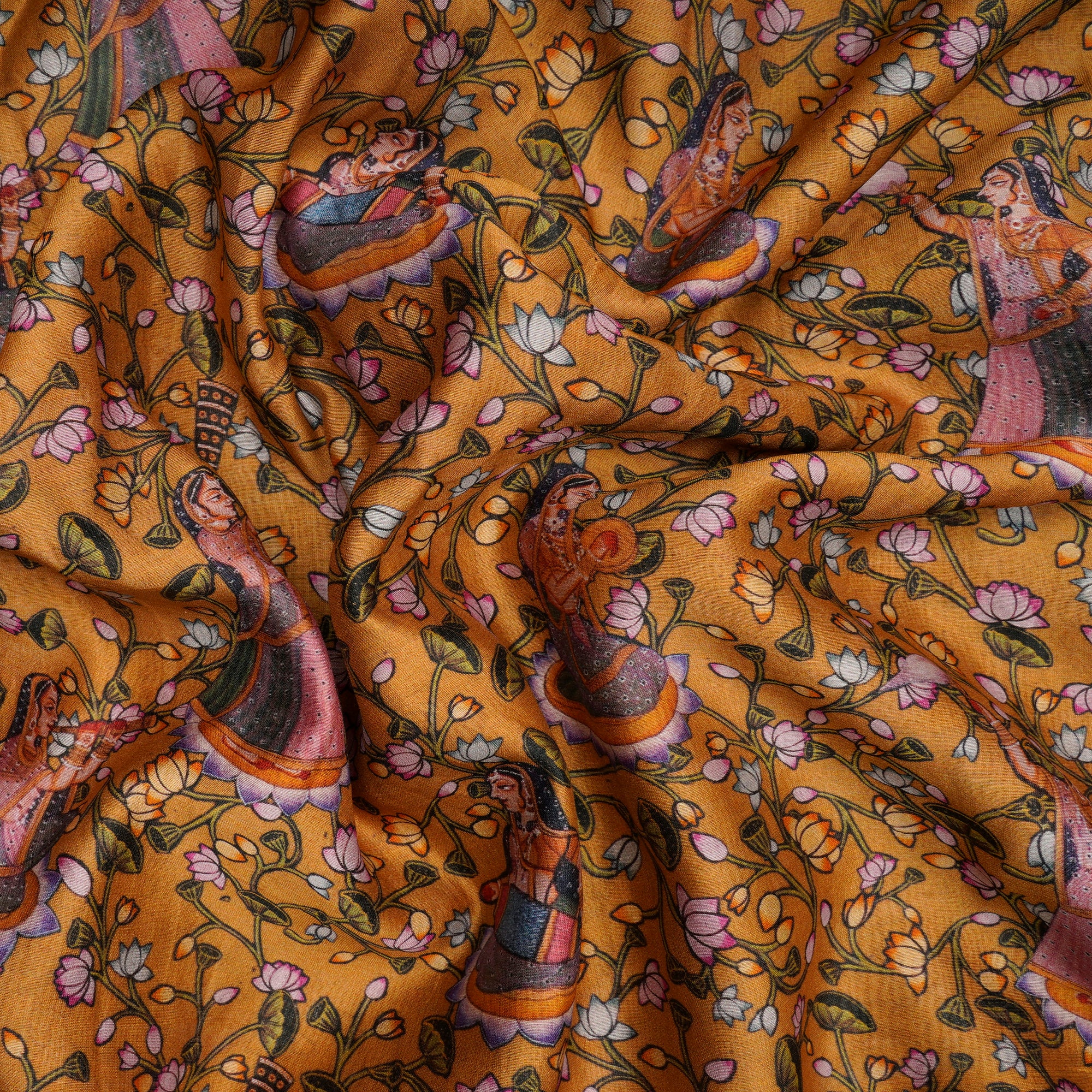 Mustard Traditional Pattern Digital Print Chanderi Fabric