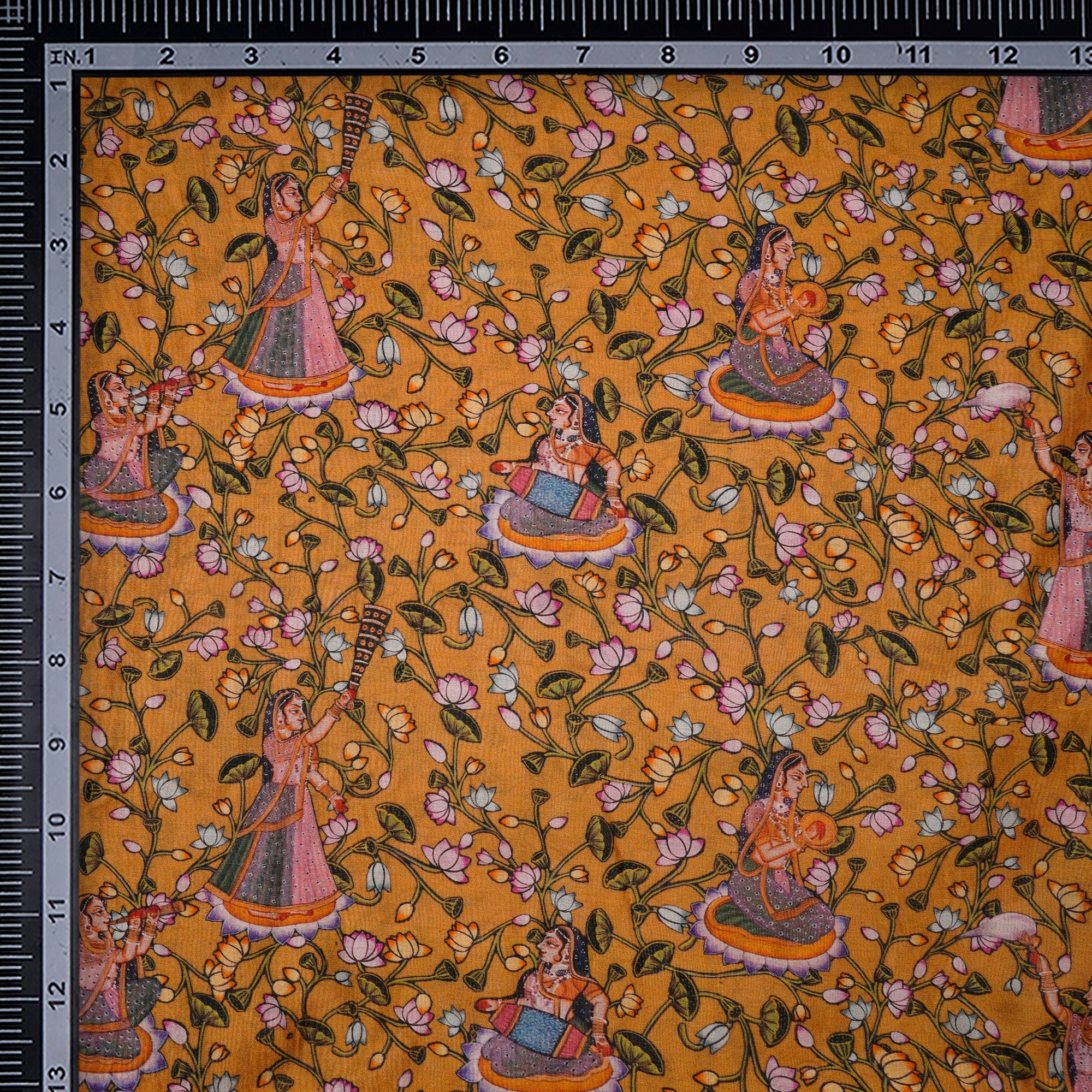 Mustard Traditional Pattern Digital Print Chanderi Fabric