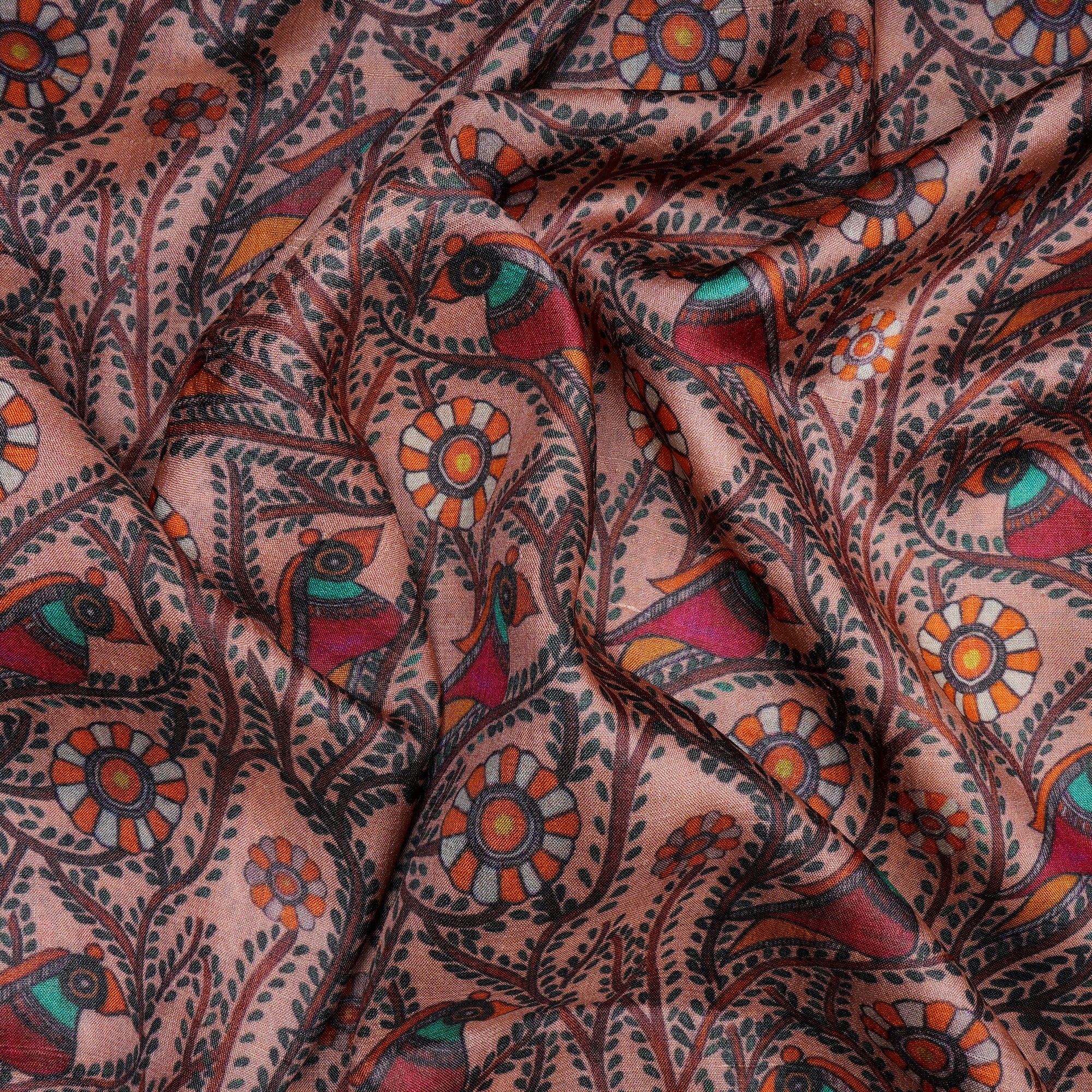 Multi Color All Over Pattern Digital Print Tusser Silk Fabric