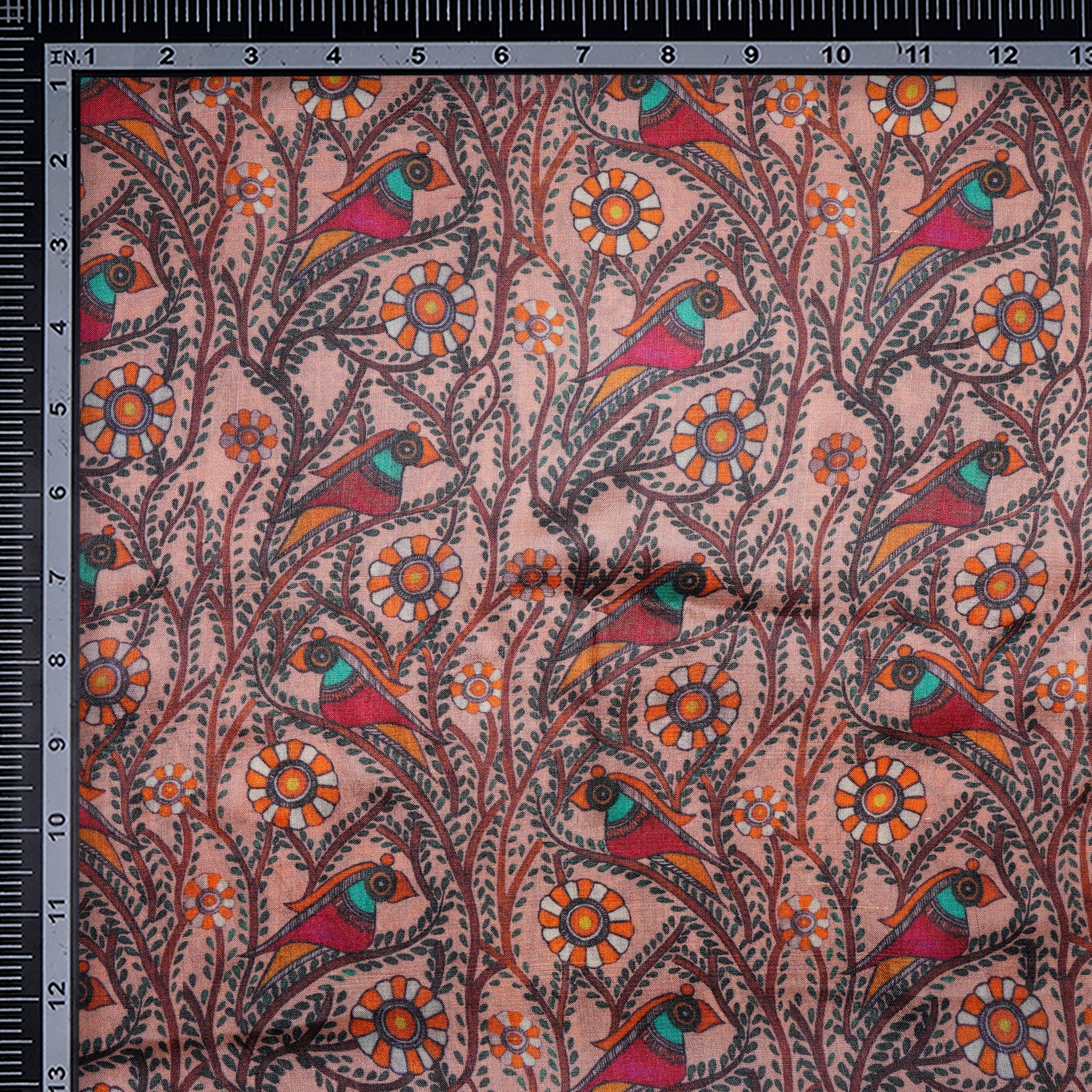 Multi Color All Over Pattern Digital Print Tusser Silk Fabric