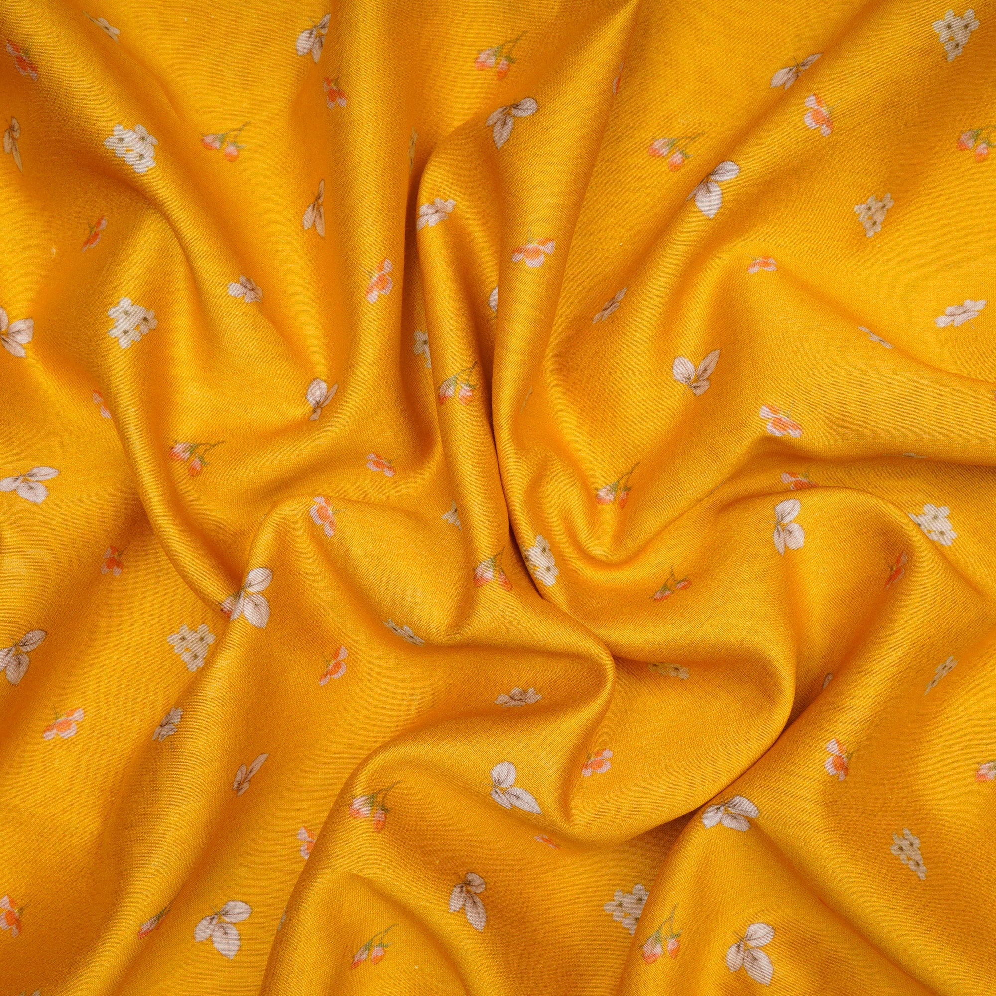 Mustard Floral Pattern Digital Print Pure Chanderi Fabric