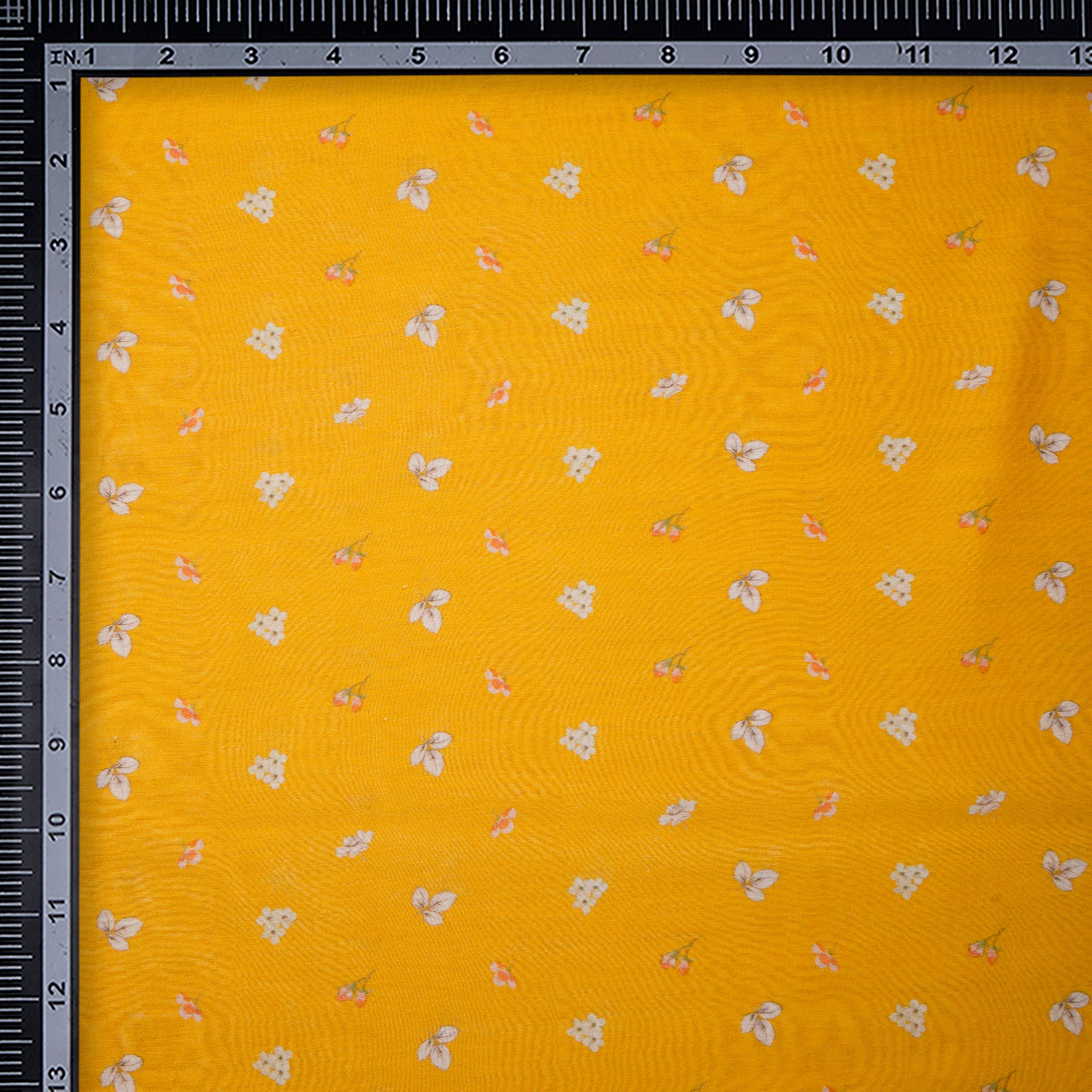 Mustard Floral Pattern Digital Print Pure Chanderi Fabric