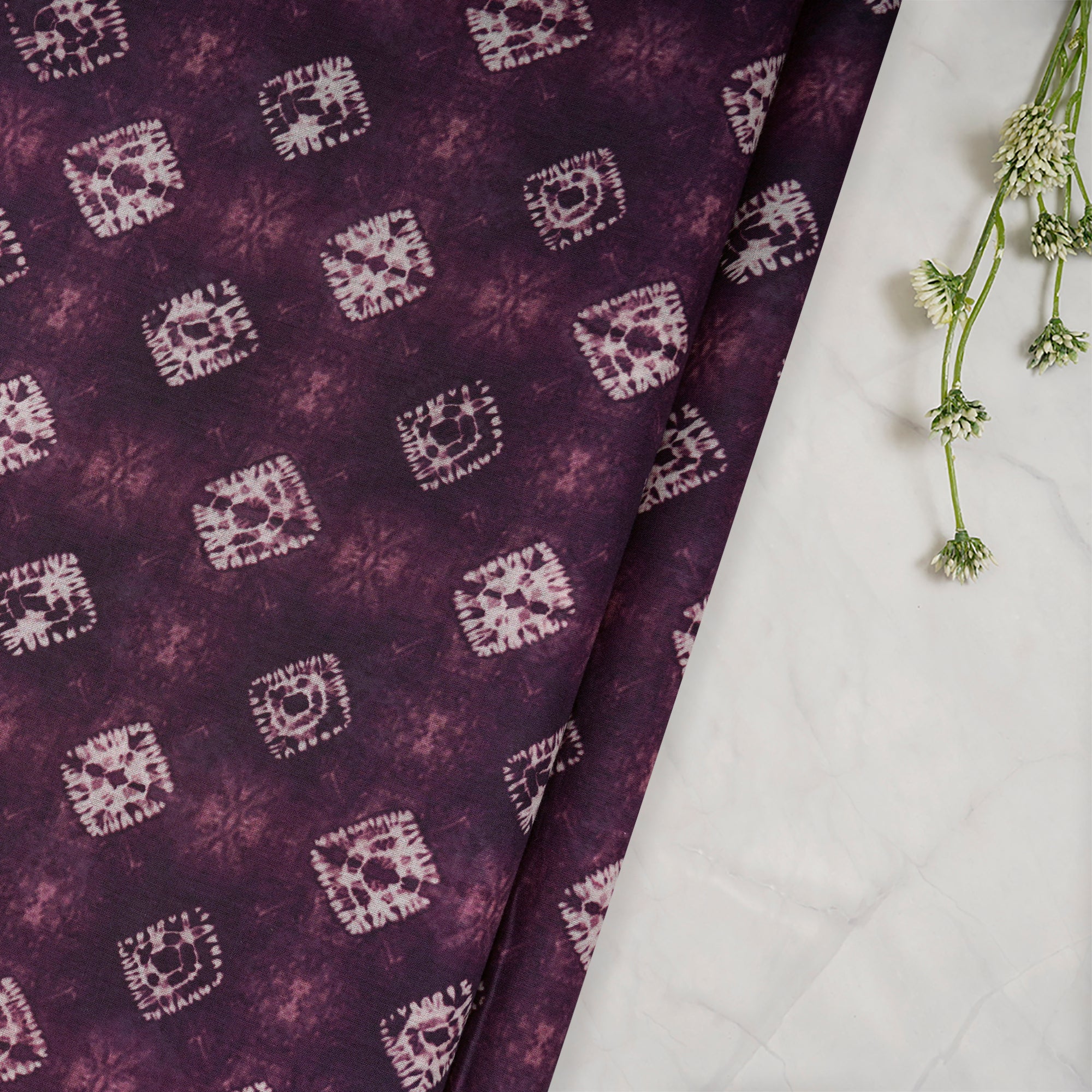 Deep Purple Bandhani Pattern Digital Print Voile Cotton Fabric