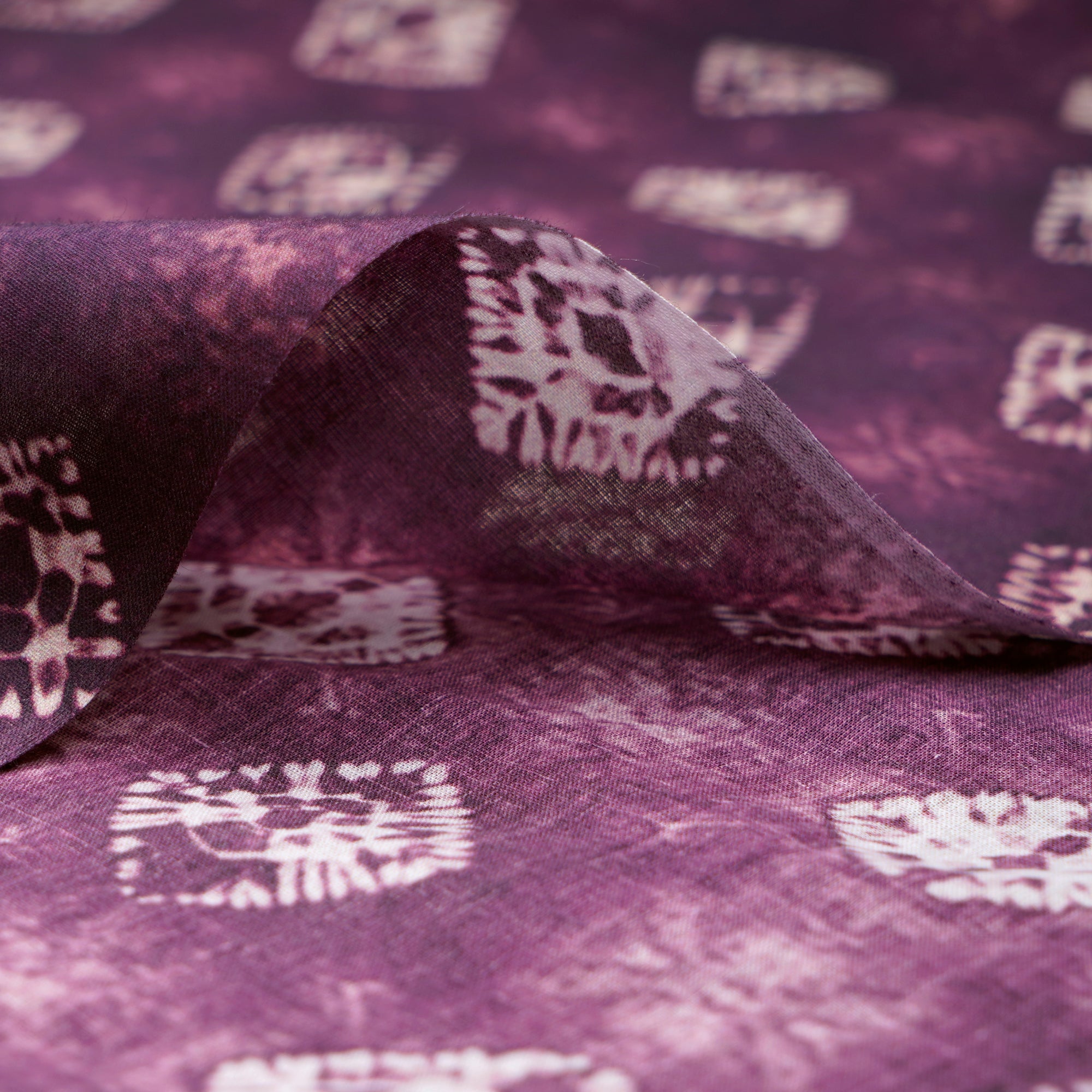 Deep Purple Bandhani Pattern Digital Print Voile Cotton Fabric
