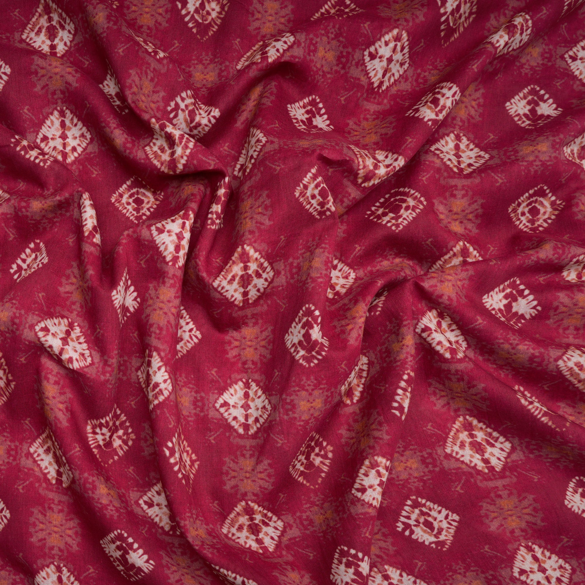 Raspberry Wine Bandhani Pattern Digital Print Voile Cotton Fabric