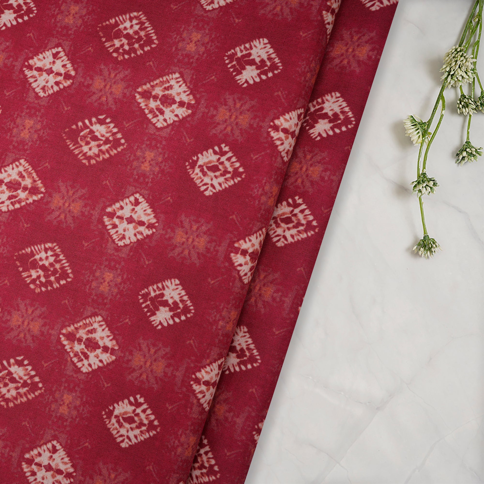 Maroon Bandhani Pattern Digital Print Fancy Linen Fabric