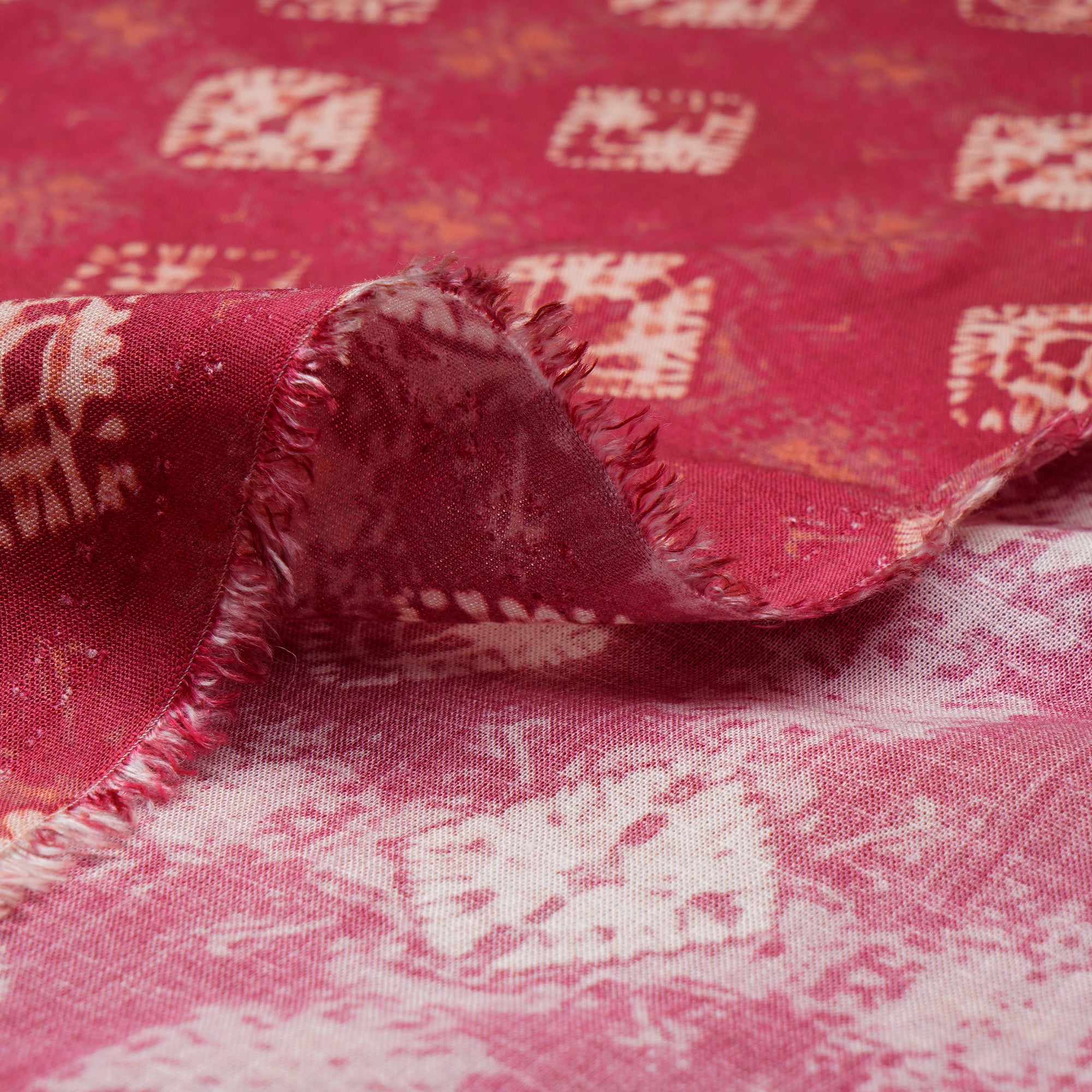 Maroon Bandhani Pattern Digital Print Fancy Linen Fabric