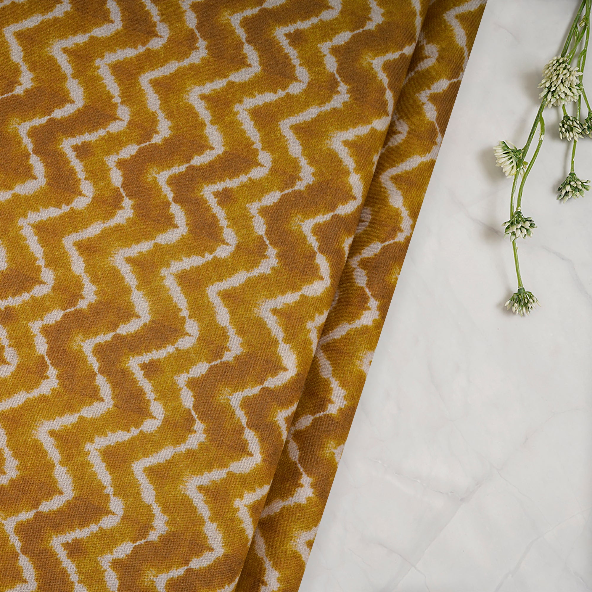 Mustard Chevron Pattern Digital Print Cambric Fabric