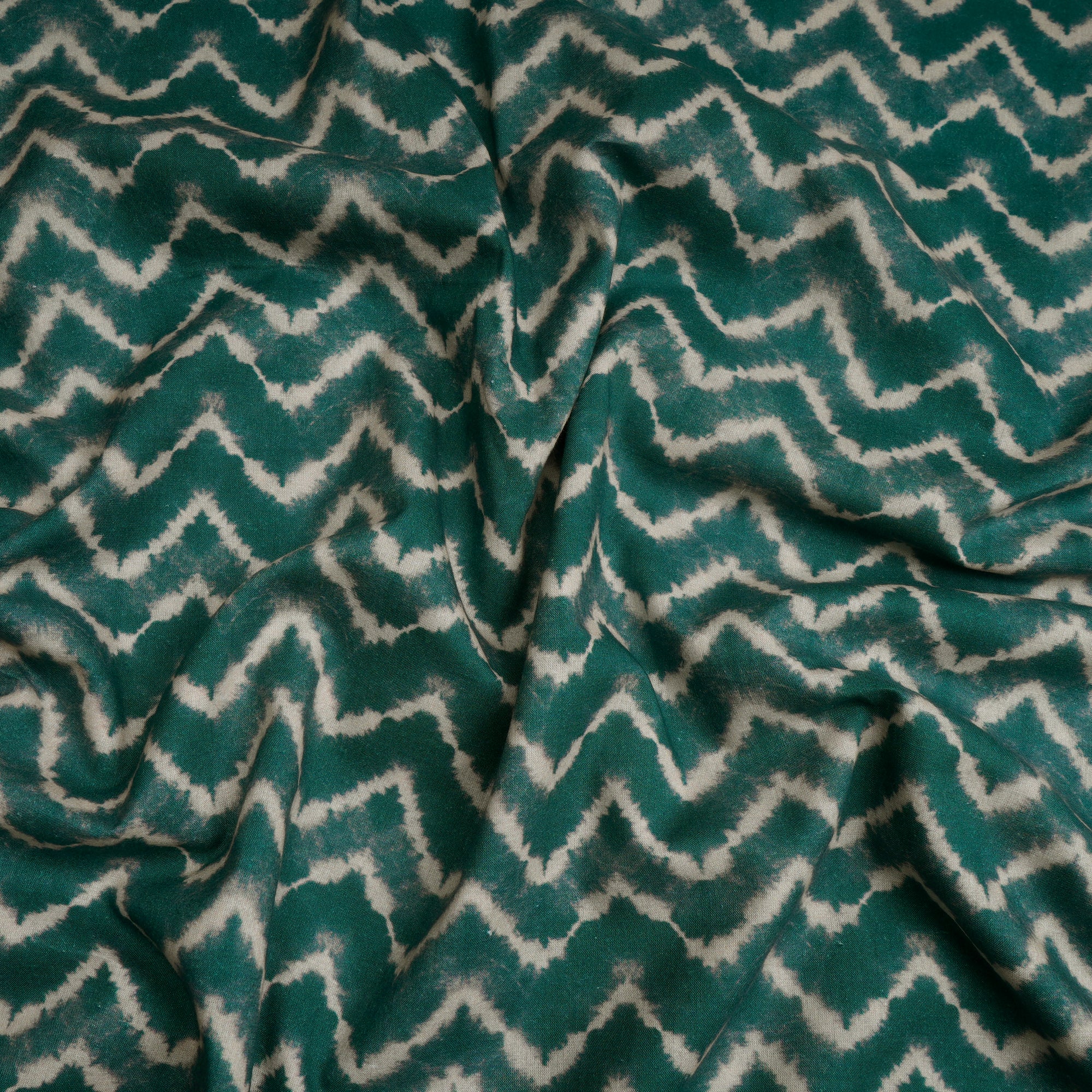 North Sea Green Chevron Pattern Digital Print Cambric Fabric