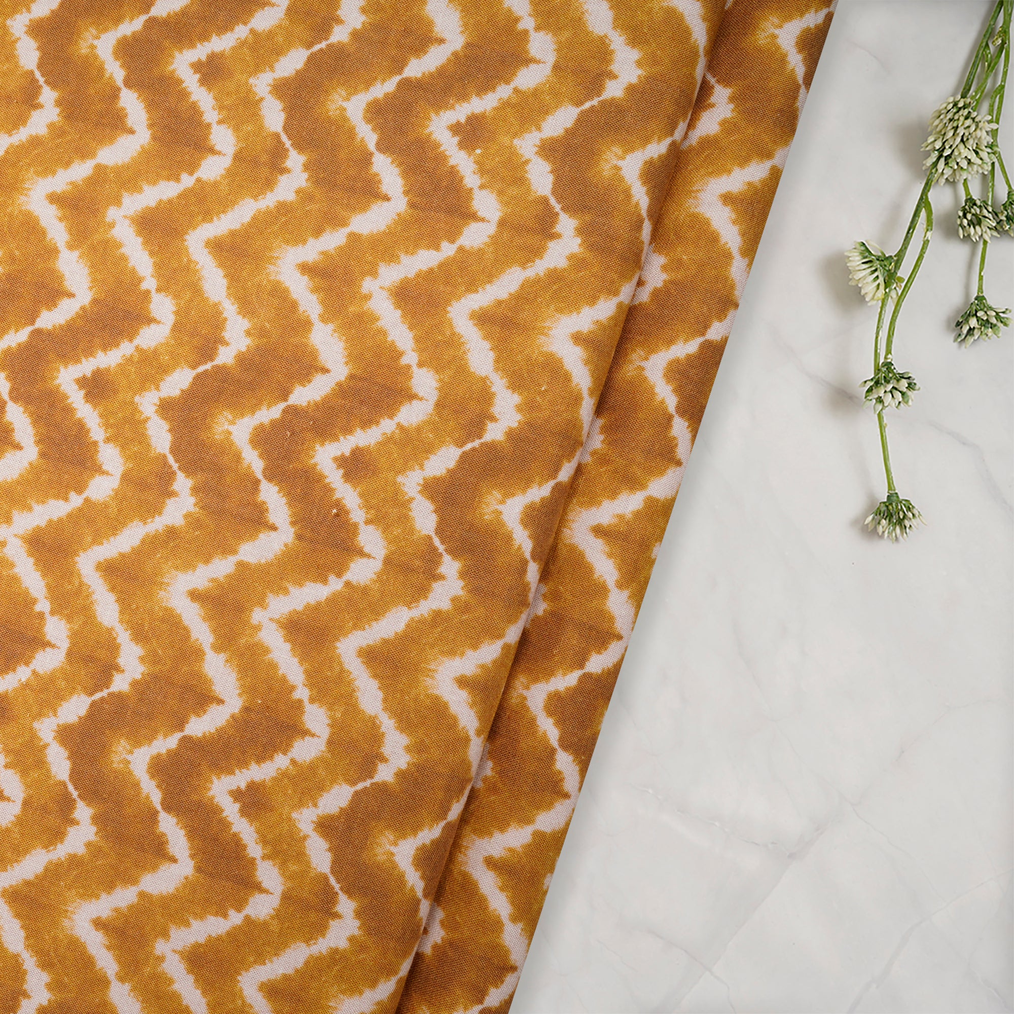 Mustard Shibori Pattern Digital Print Fancy Linen Fabric