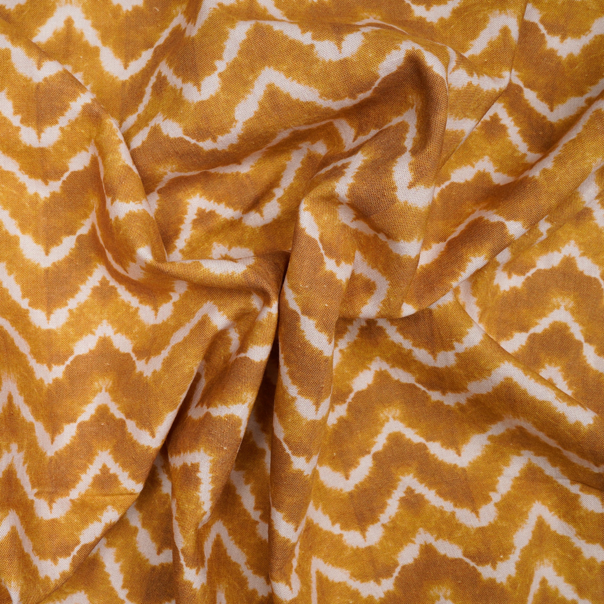 Mustard Shibori Pattern Digital Print Fancy Linen Fabric