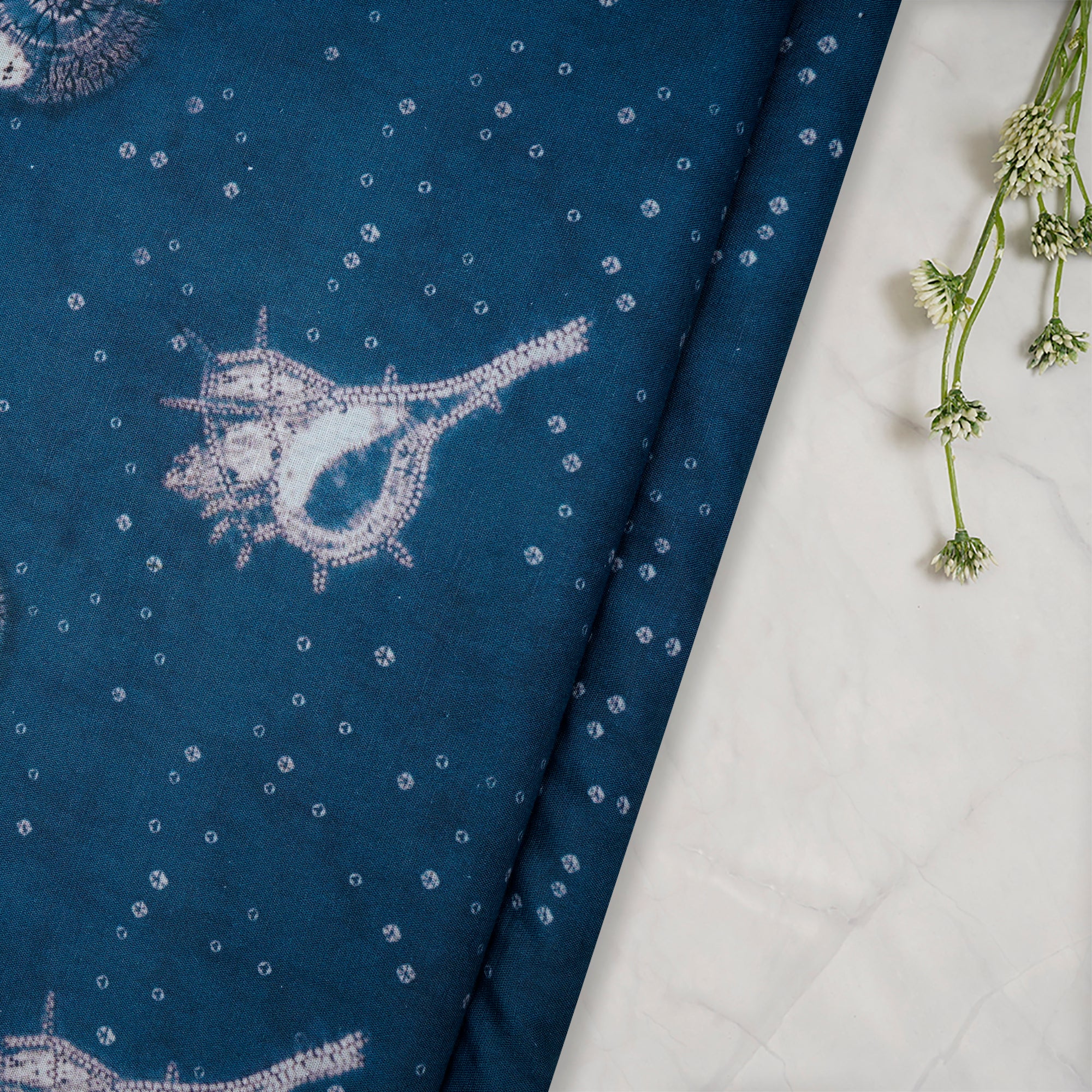 Bluesteel Shibori Pattern Digital Print Fancy Linen Fabric