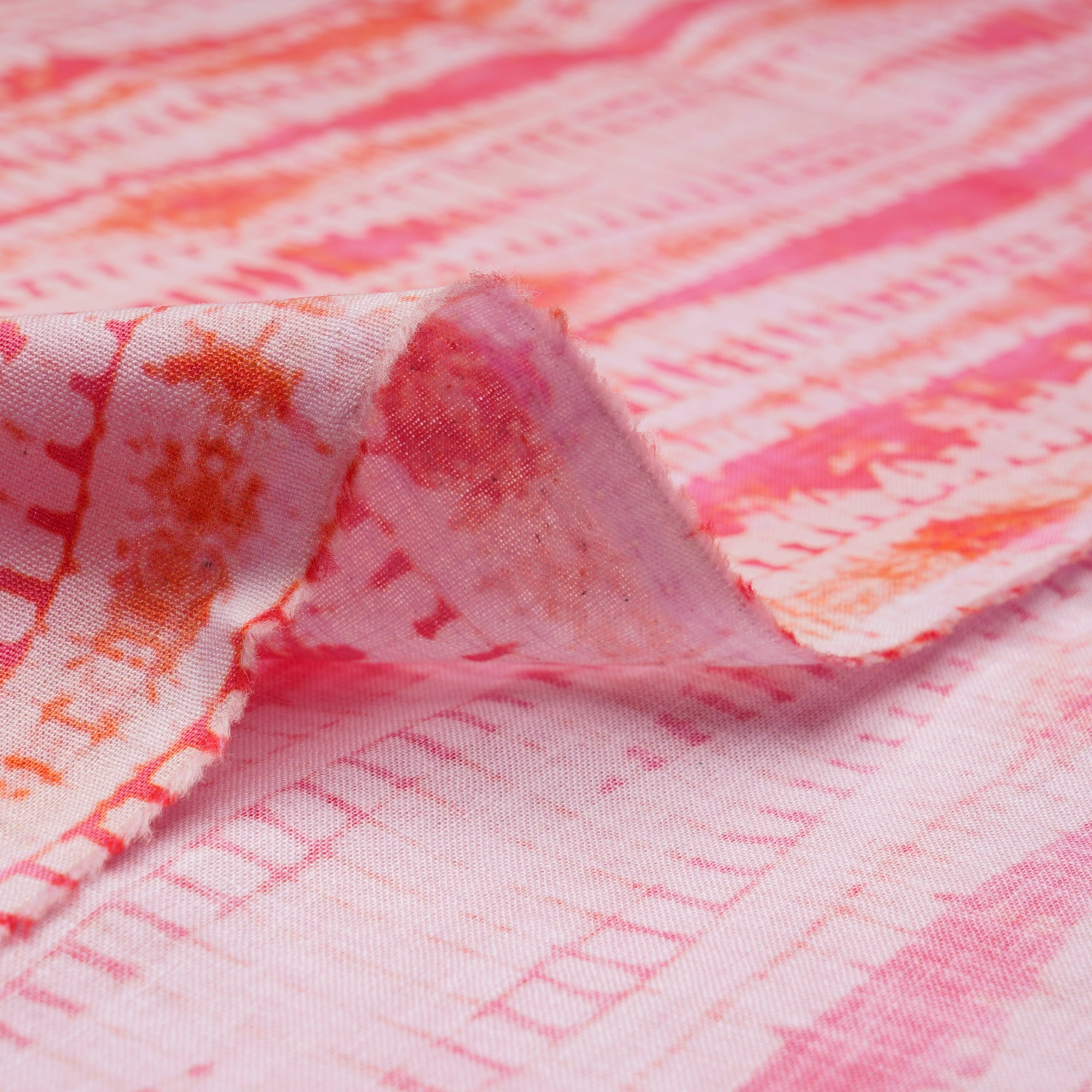 Coral Red Shibori Pattern Digital Print Fancy Linen Fabric