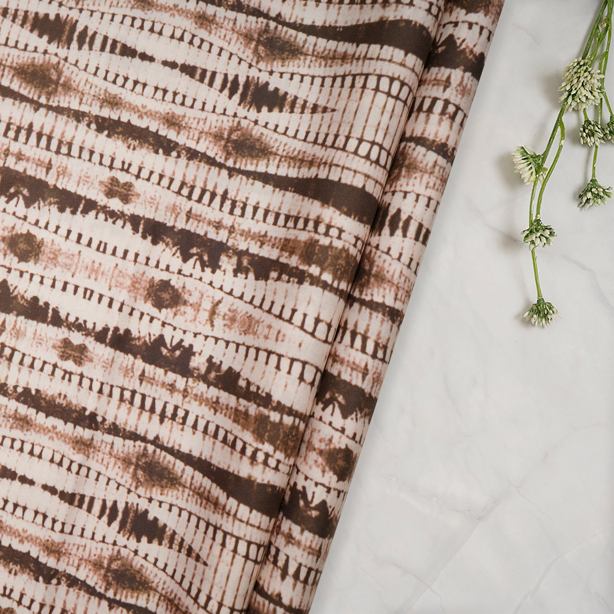 Beige Shibori Pattern Digital Print Fancy Linen Fabric