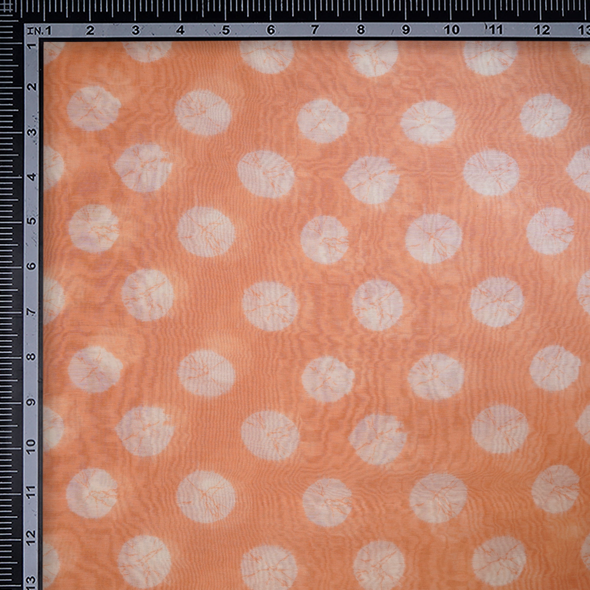 Peach Bandhani Pattern Digital Print Chanderi Fabric